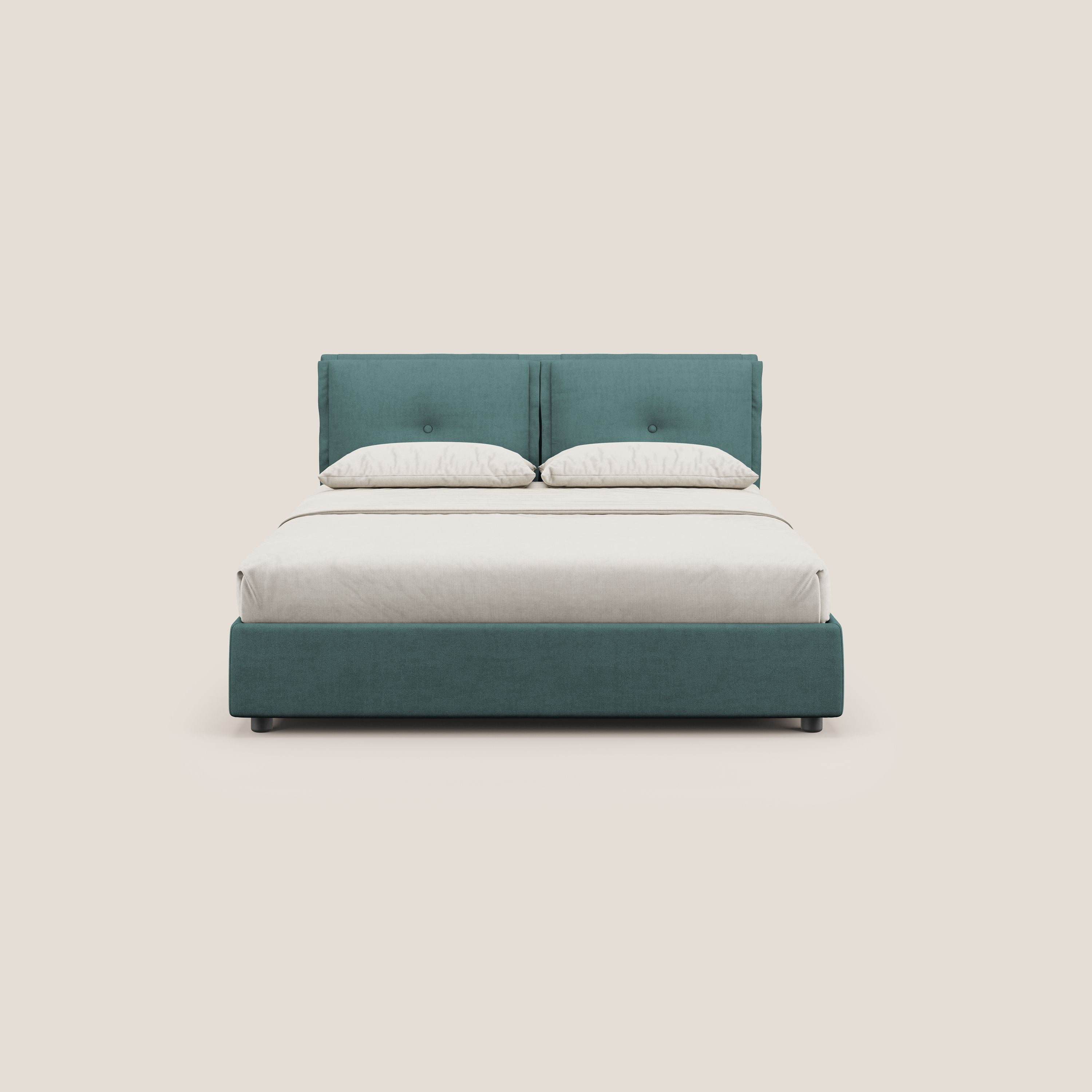 Travis letto contenitore con cuscini mobili trapuntati in tessuto impermeabile T02 petrolio - divani.store