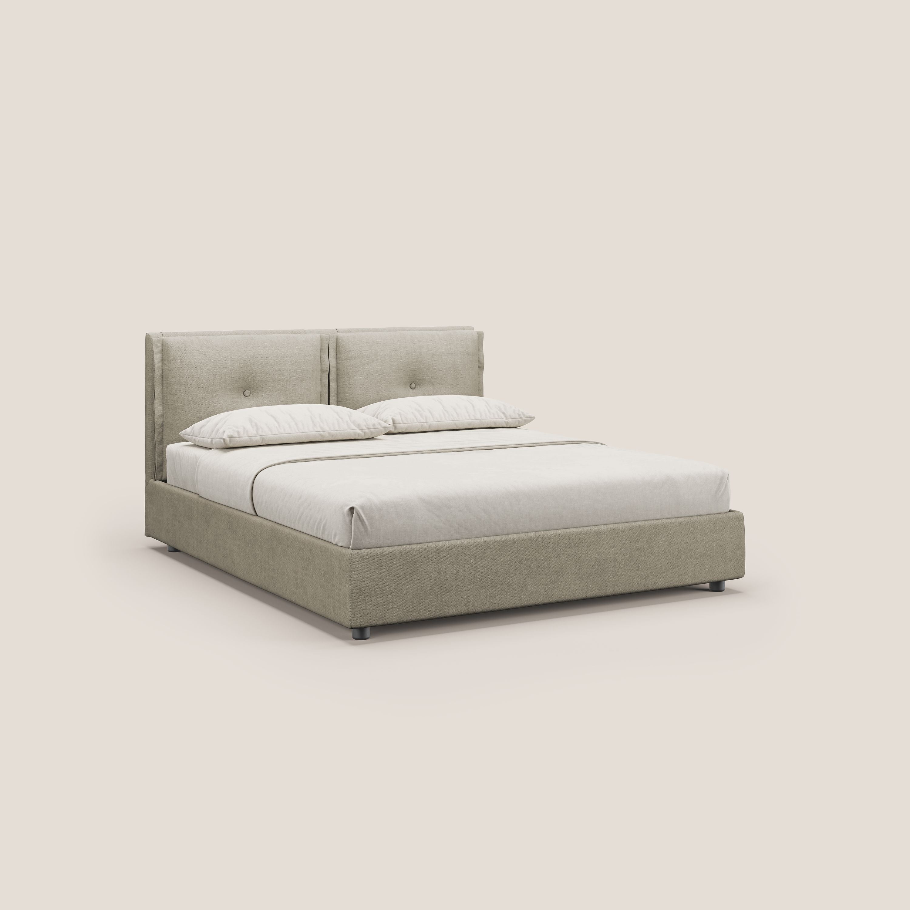 Travis letto contenitore con cuscini mobili trapuntati in tessuto impermeabile T02 panna - divani.store