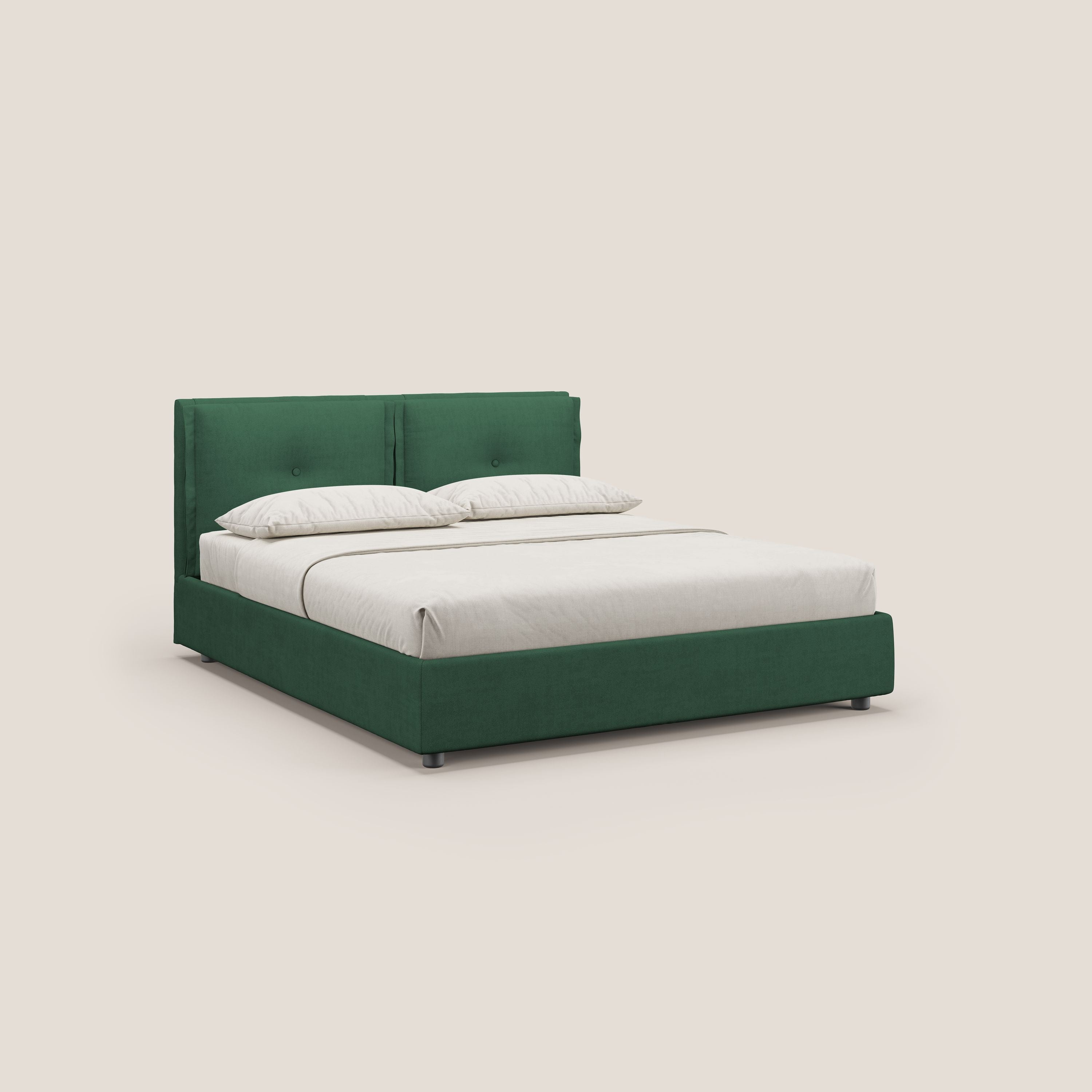 Travis letto contenitore con cuscini mobili trapuntati in tessuto impermeabile T02 verde - divani.store