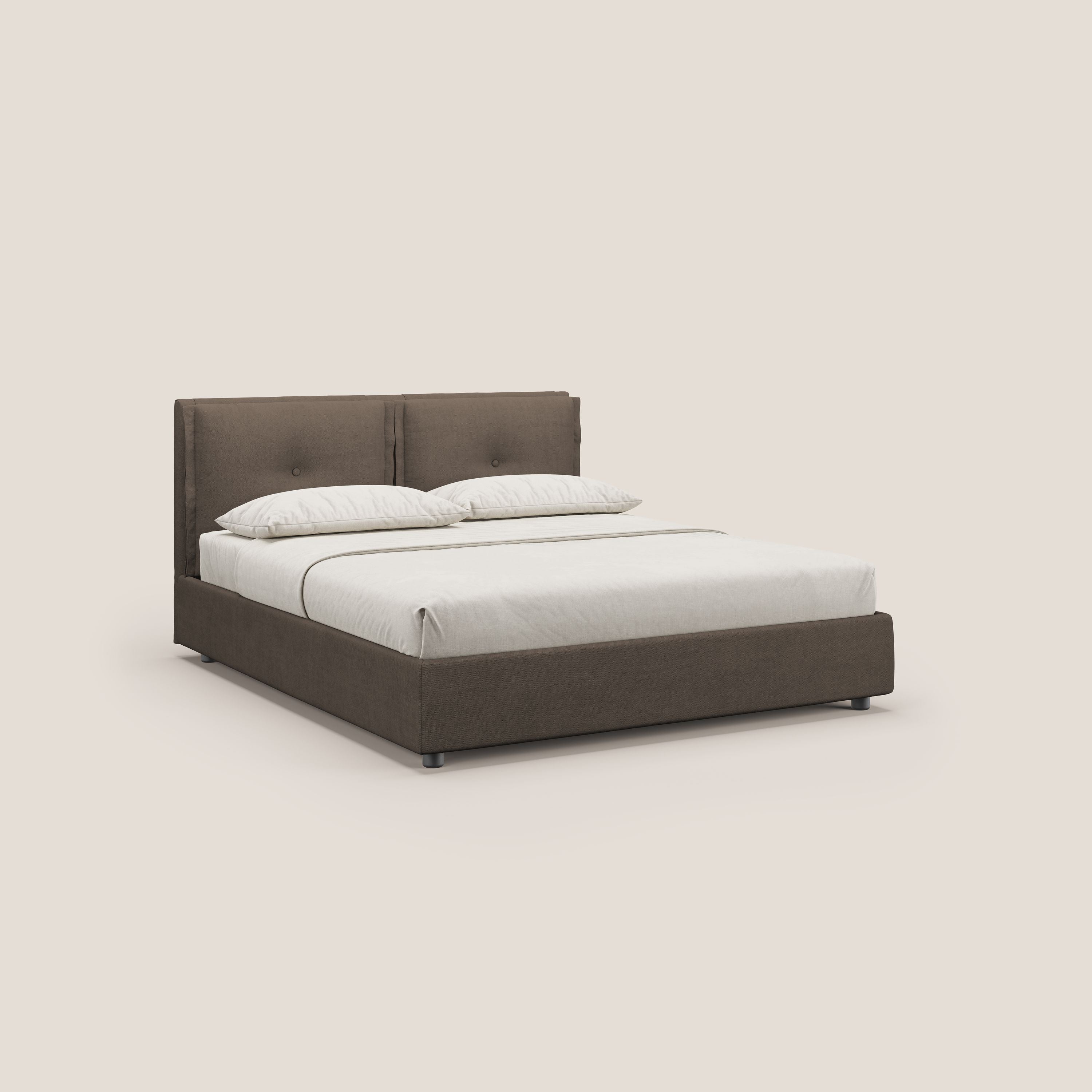 Travis letto contenitore con cuscini mobili trapuntati in tessuto impermeabile T02 marrone - divani.store