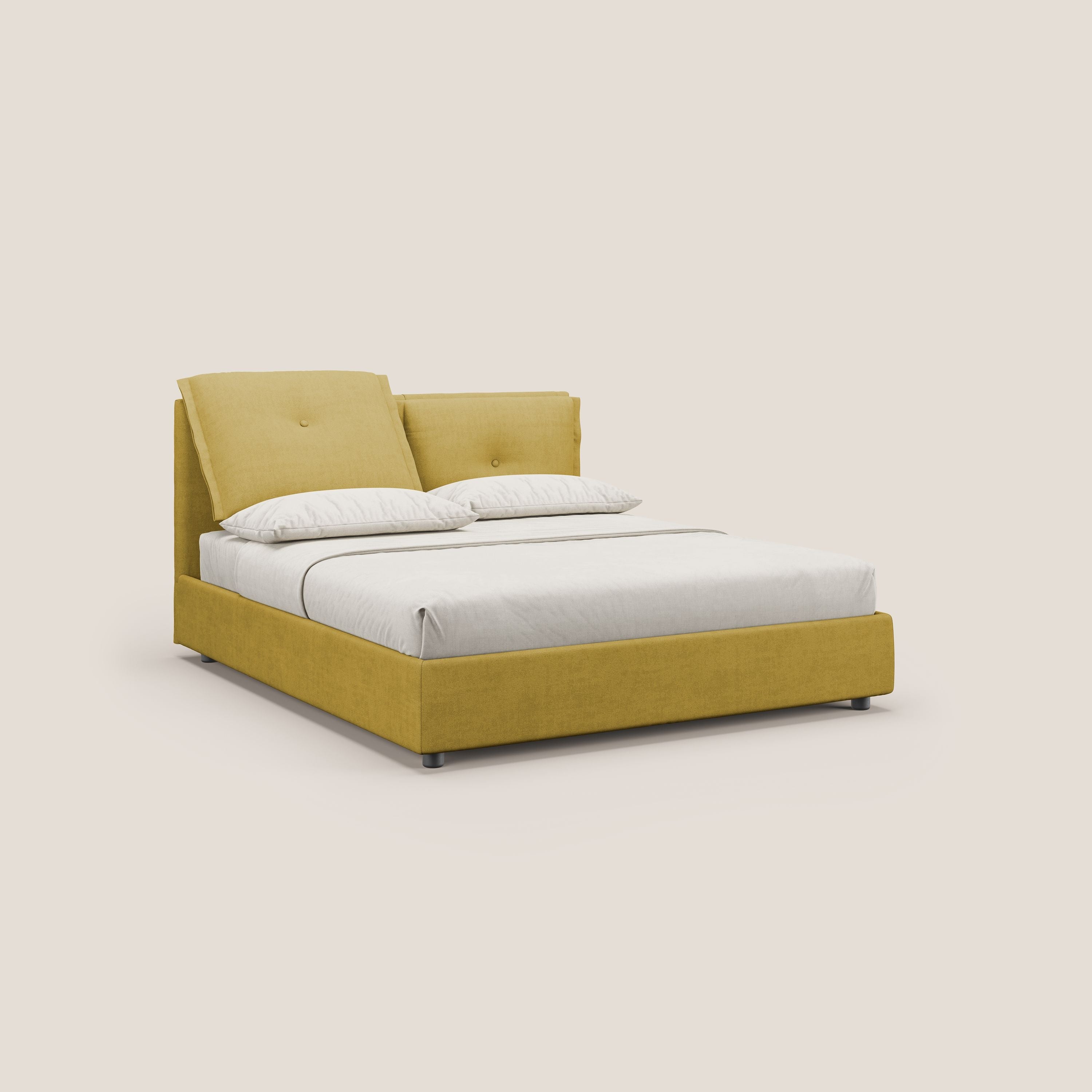 Travis letto contenitore con cuscini mobili trapuntati in tessuto impermeabile T02 giallo - divani.store