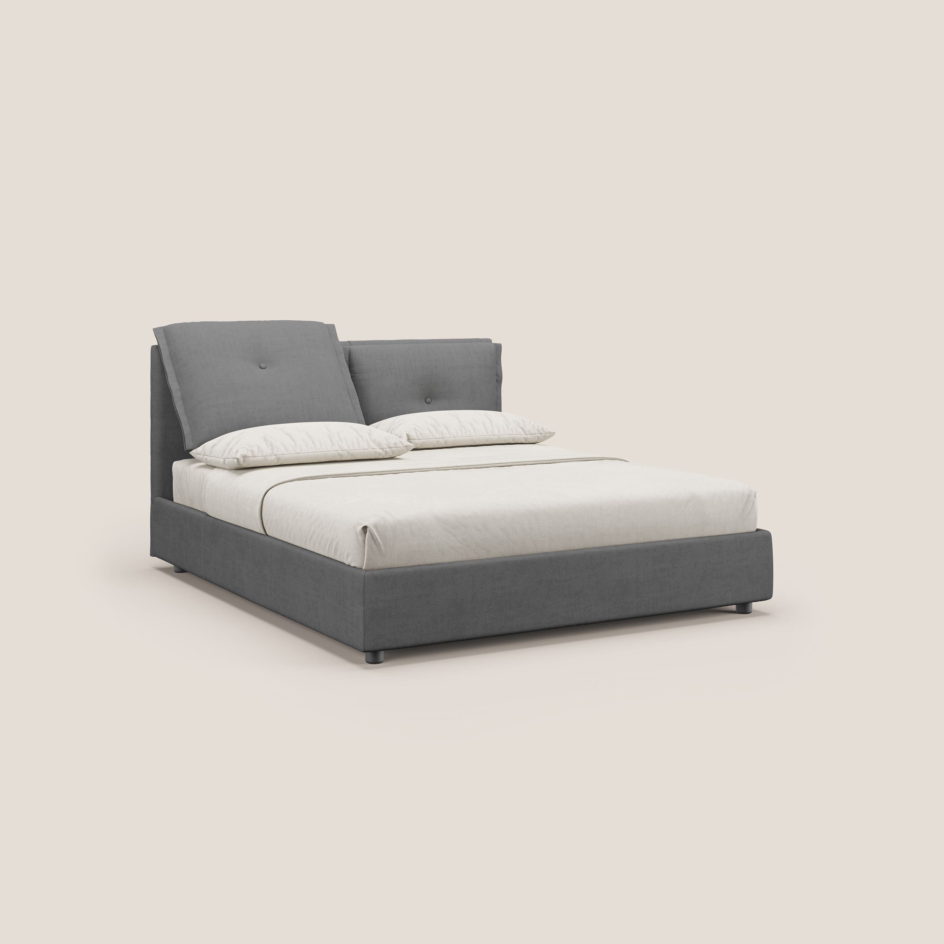Travis letto contenitore con cuscini mobili trapuntati in tessuto impermeabile T02 grigio - divani.store