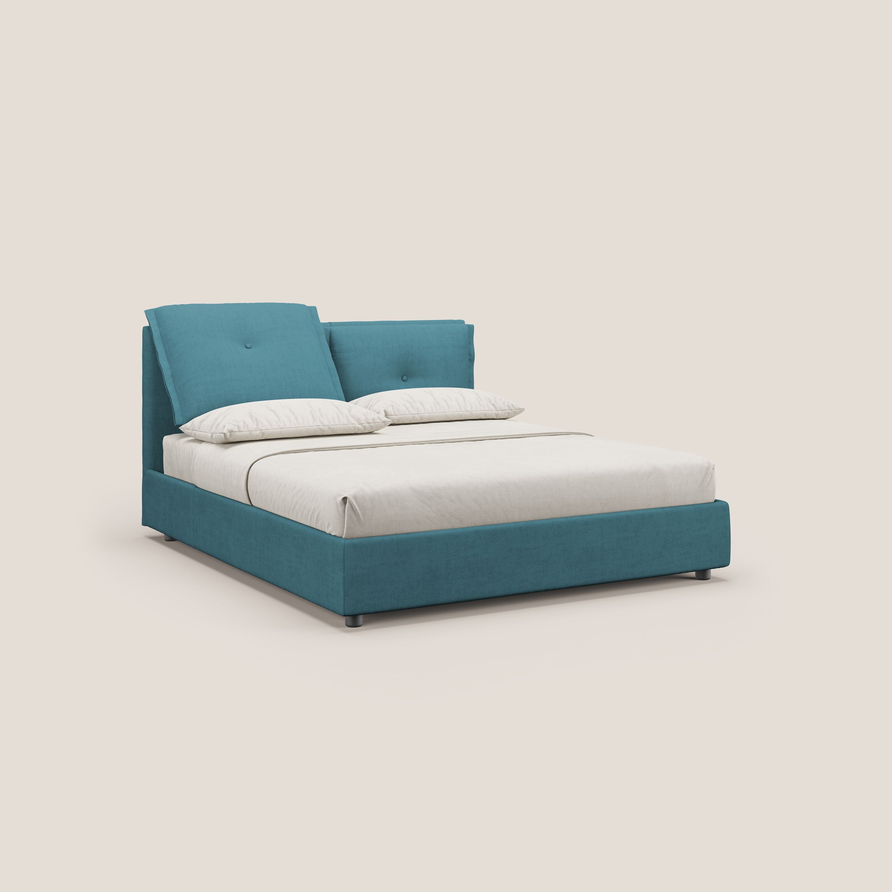 Travis letto contenitore con cuscini mobili trapuntati in tessuto impermeabile T02 azzurro - divani.store
