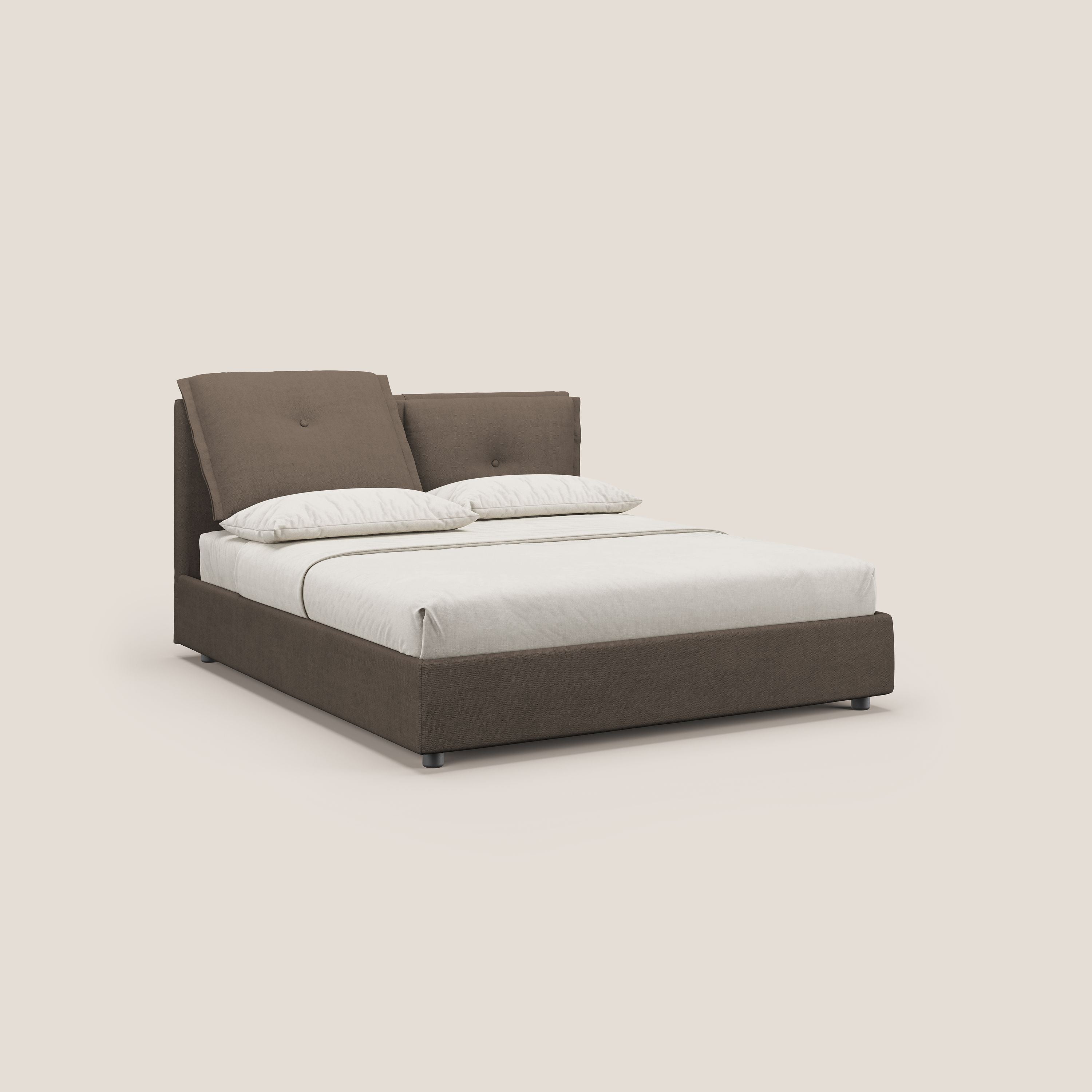 Travis letto contenitore con cuscini mobili trapuntati in tessuto impermeabile T02 marrone - divani.store