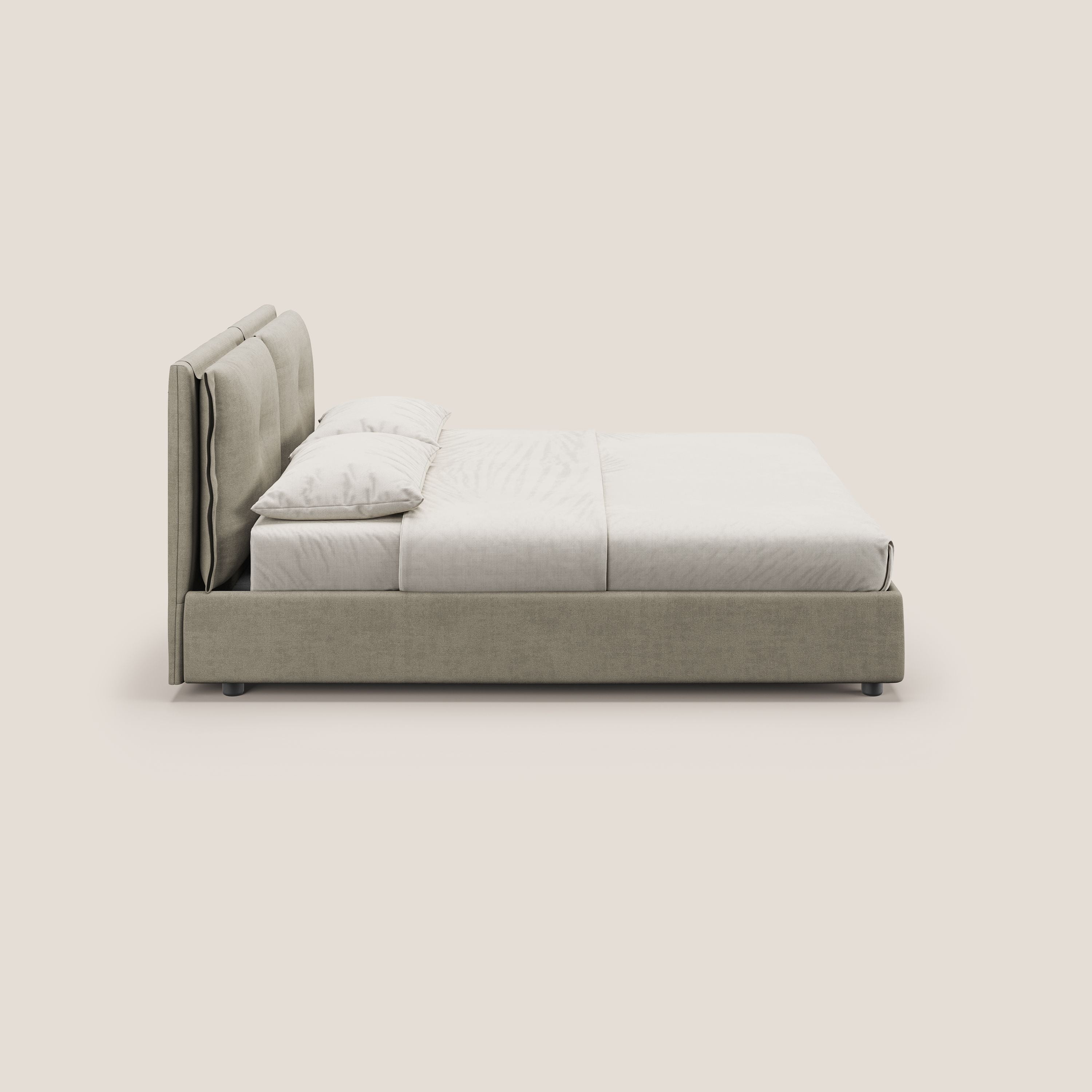 Travis letto contenitore con cuscini mobili trapuntati in tessuto impermeabile T02 panna - divani.store