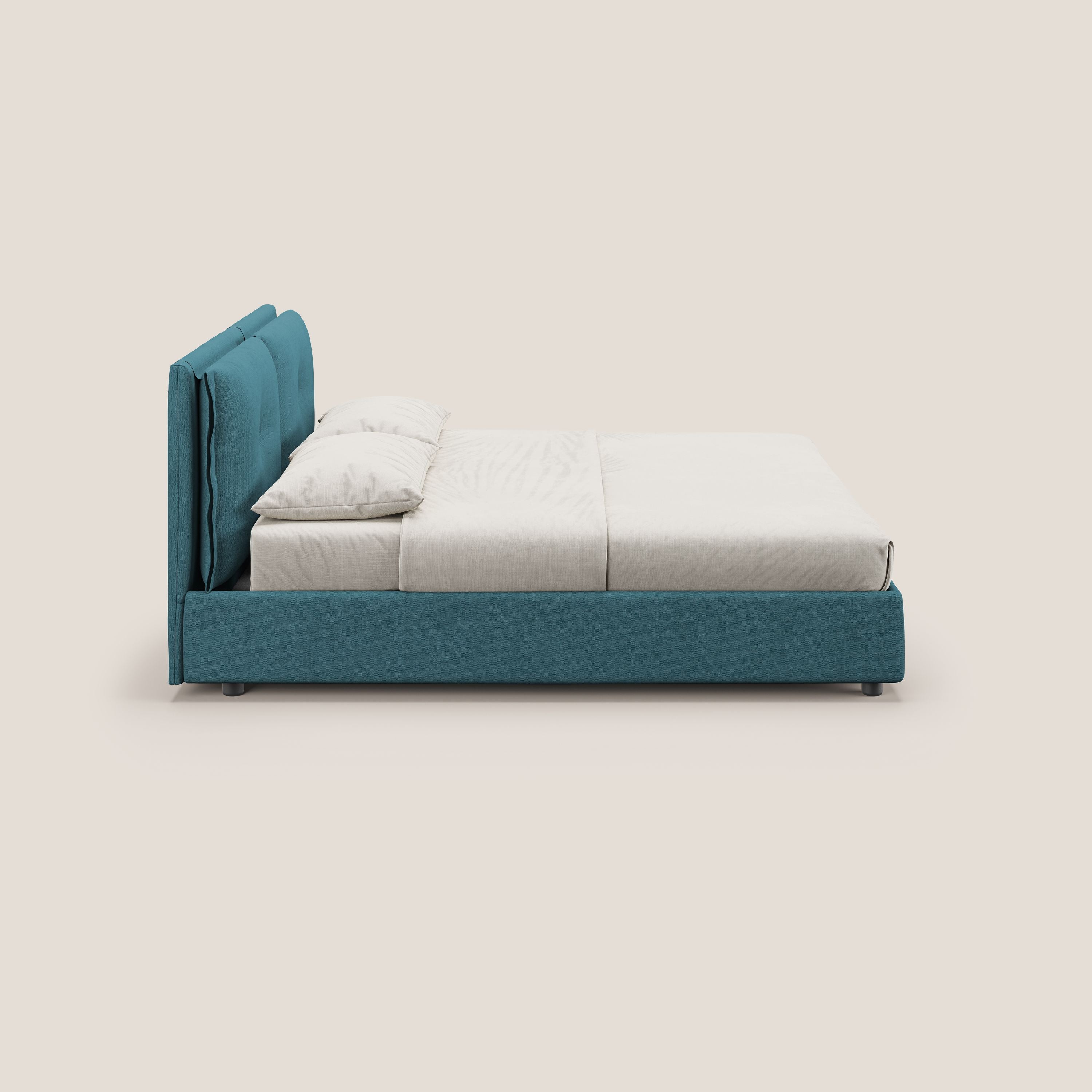 Travis letto contenitore con cuscini mobili trapuntati in tessuto impermeabile T02 azzurro - divani.store