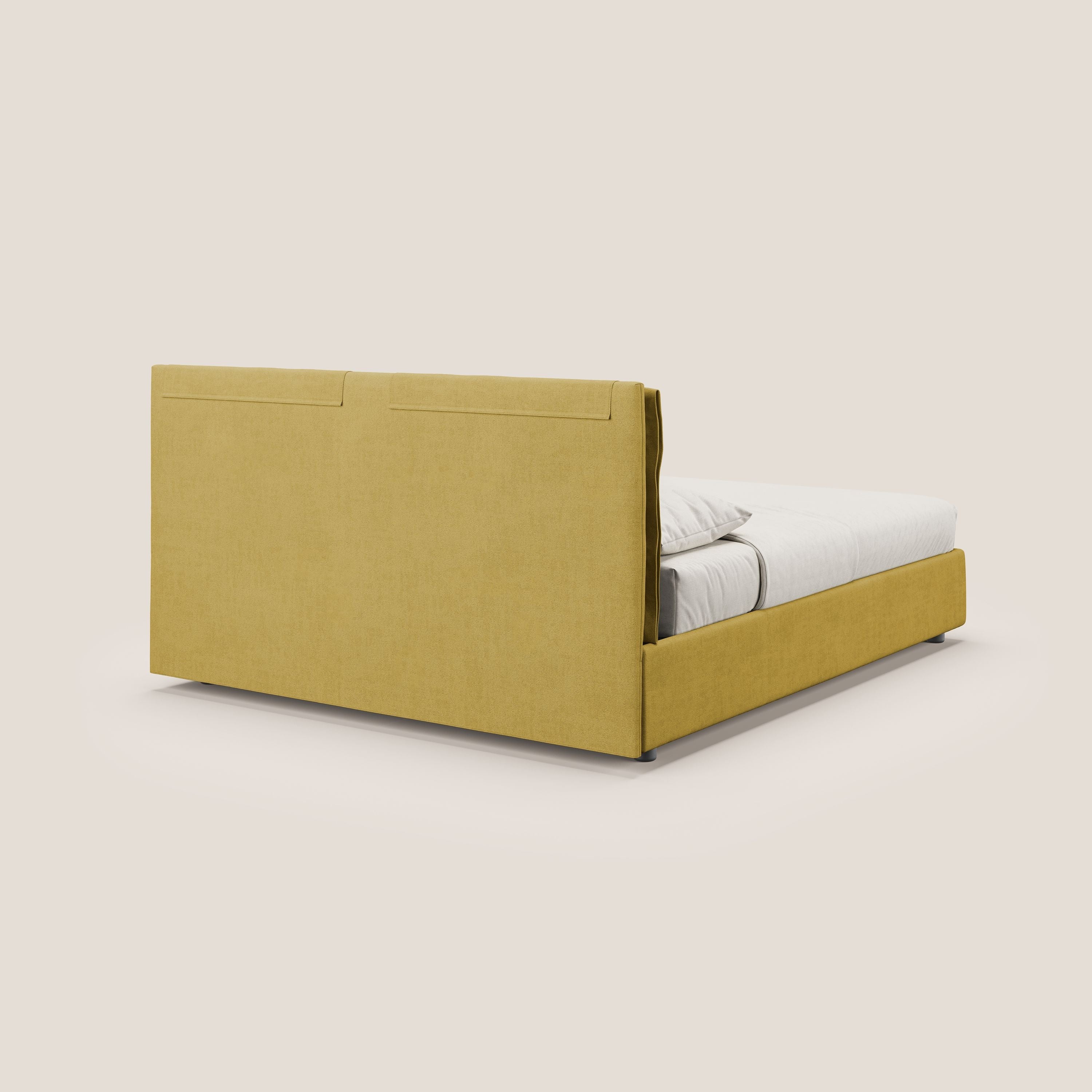 Travis letto contenitore con cuscini mobili trapuntati in tessuto impermeabile T02 giallo - divani.store