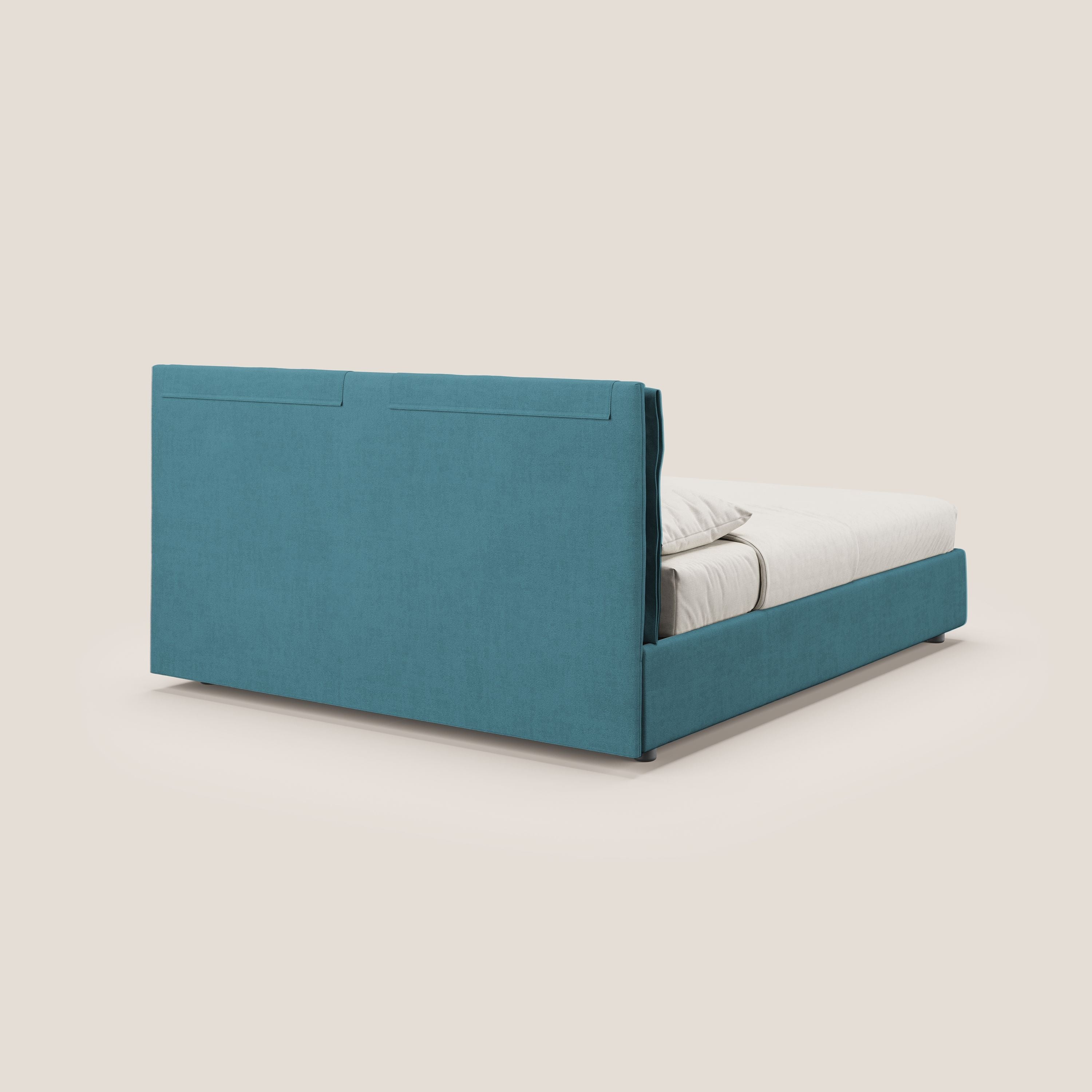Travis letto contenitore con cuscini mobili trapuntati in tessuto impermeabile T02 azzurro - divani.store