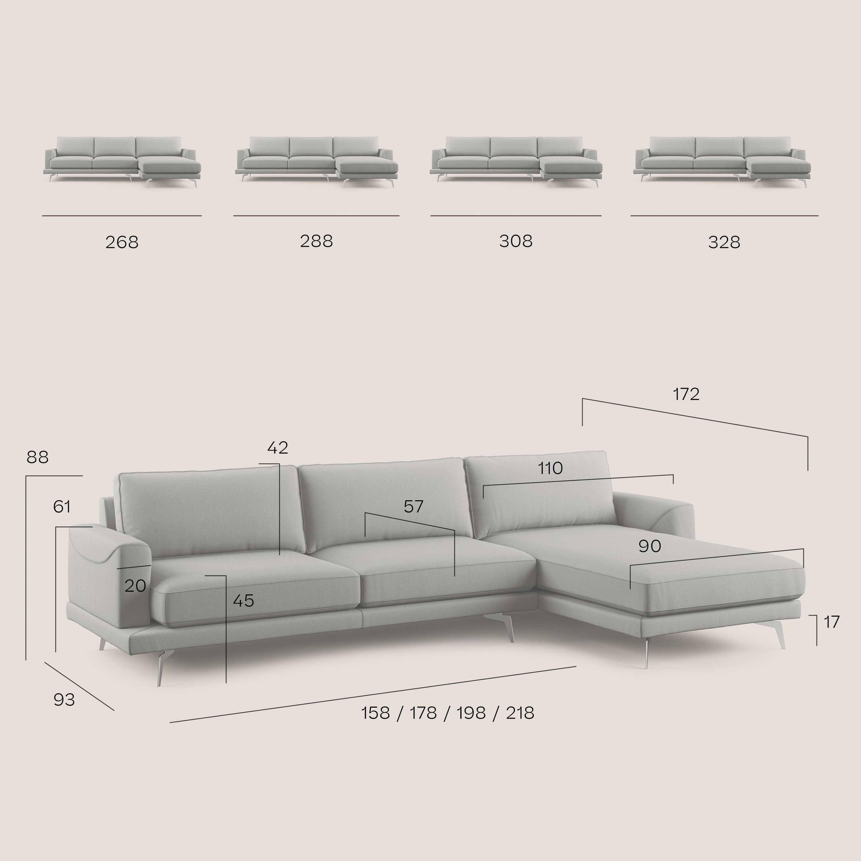 Dorian divano moderno angolare con penisola in tessuto morbido antimacchia T05 antracite - divani.store