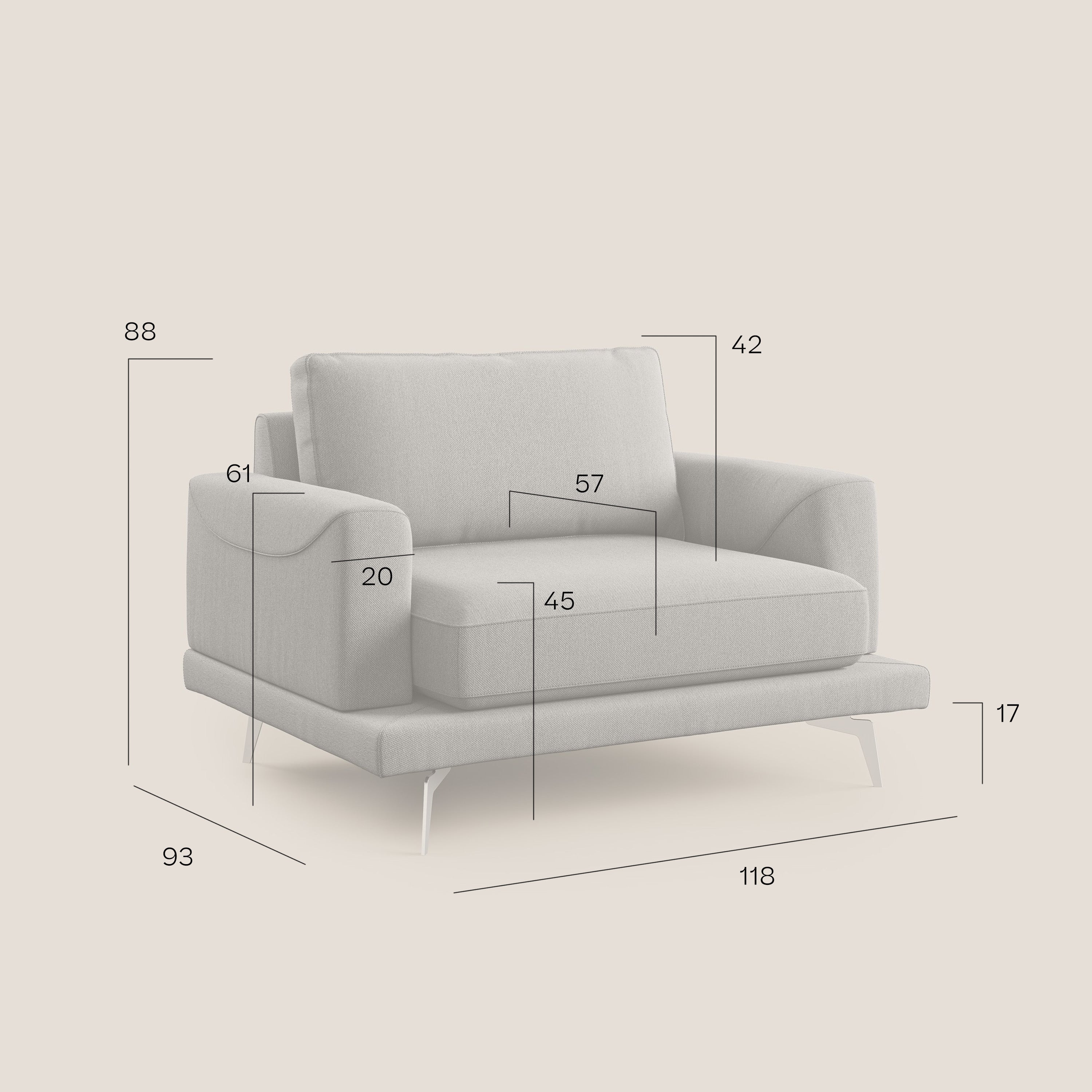 Dorian poltrona moderna in tessuto smacchiabile T05 panna - divani.store