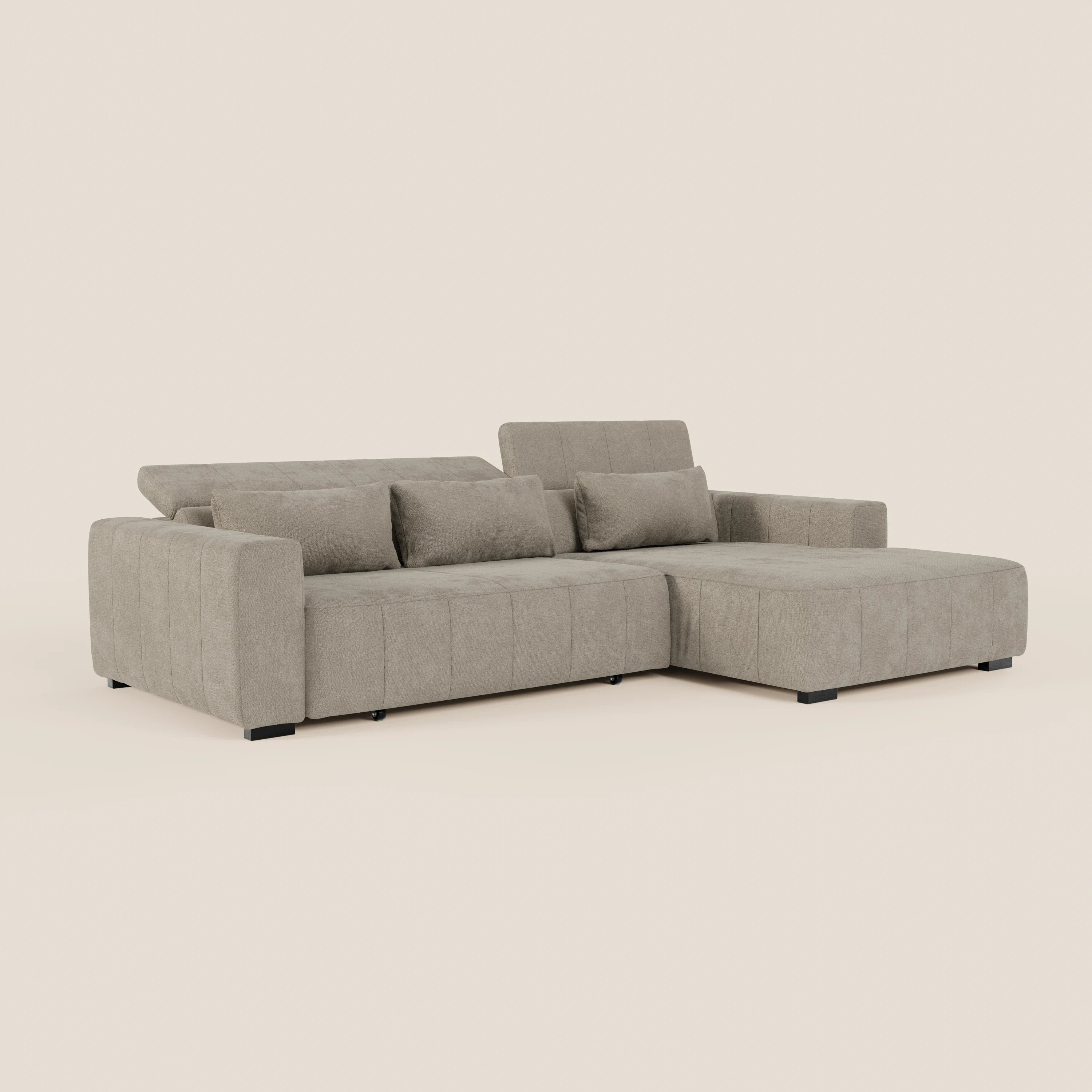Doric Divano angolare con penisola e sedute allungabili con relax elettrico - poggiatesta reclinabili in tessuto smacchiabile T23 - divani.store
