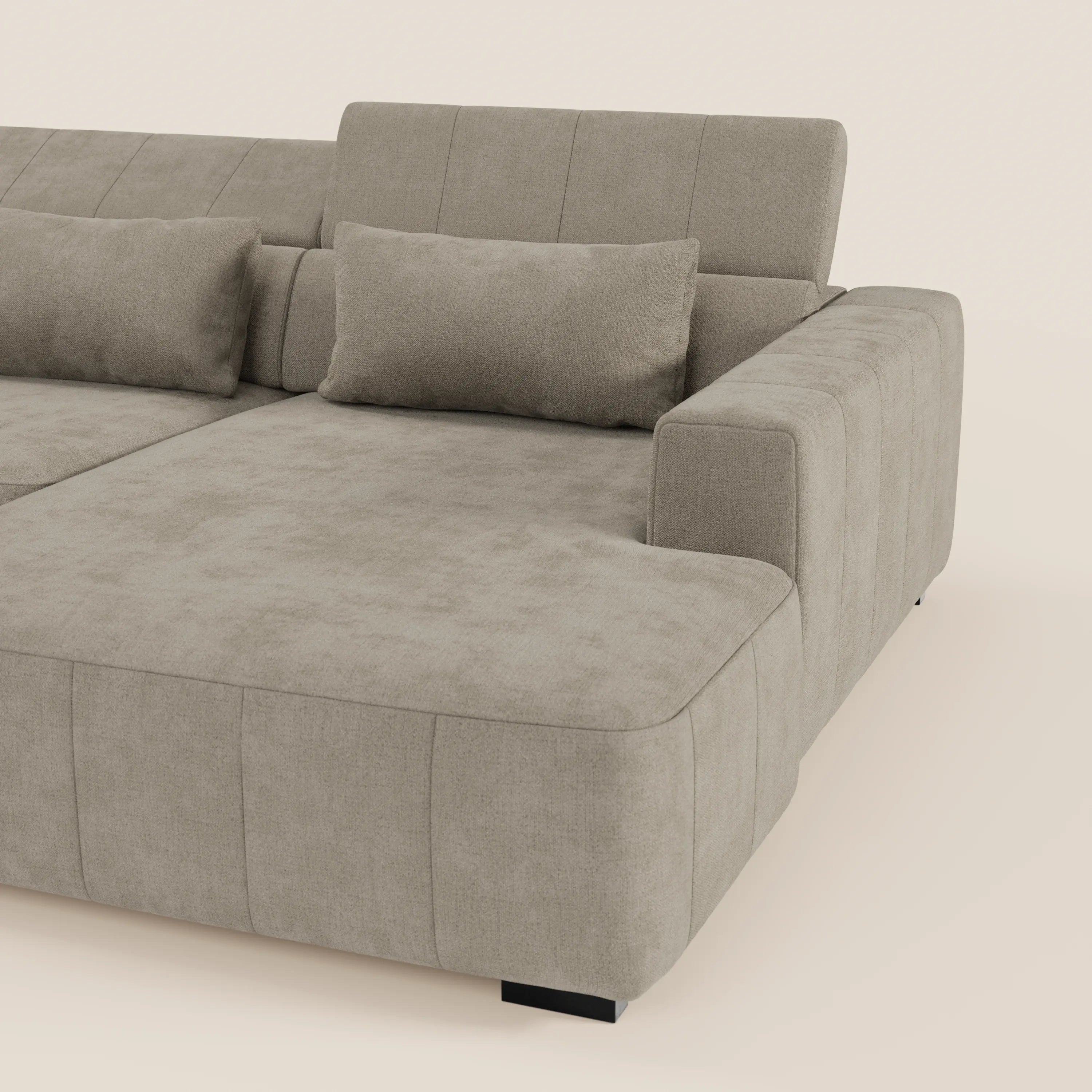 Doric Divano angolare con penisola e sedute allungabili con relax elettrico - poggiatesta reclinabili in tessuto smacchiabile T23 - divani.store