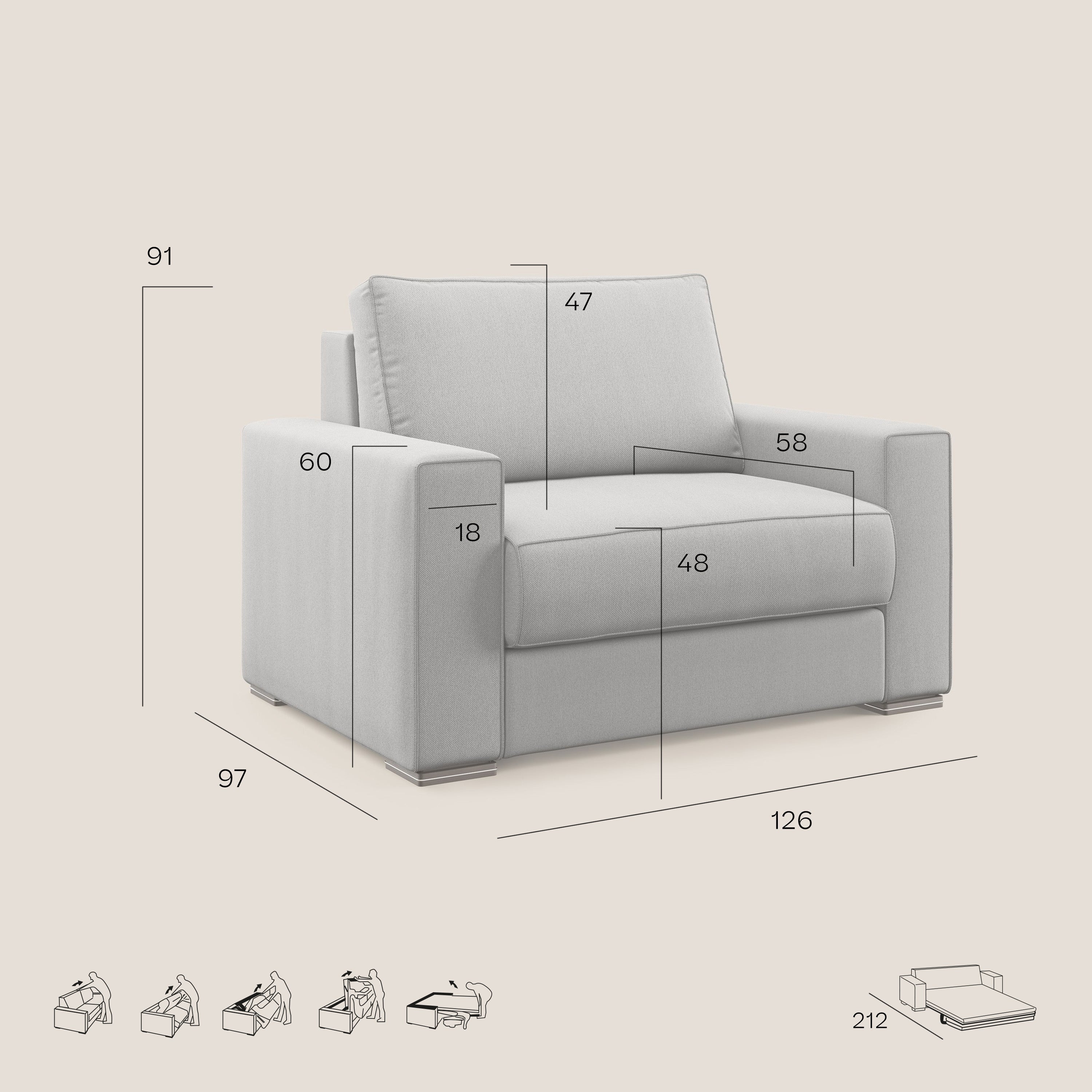 Dream poltrona letto in tessuto smacchiabile T05 rosso - divani.store