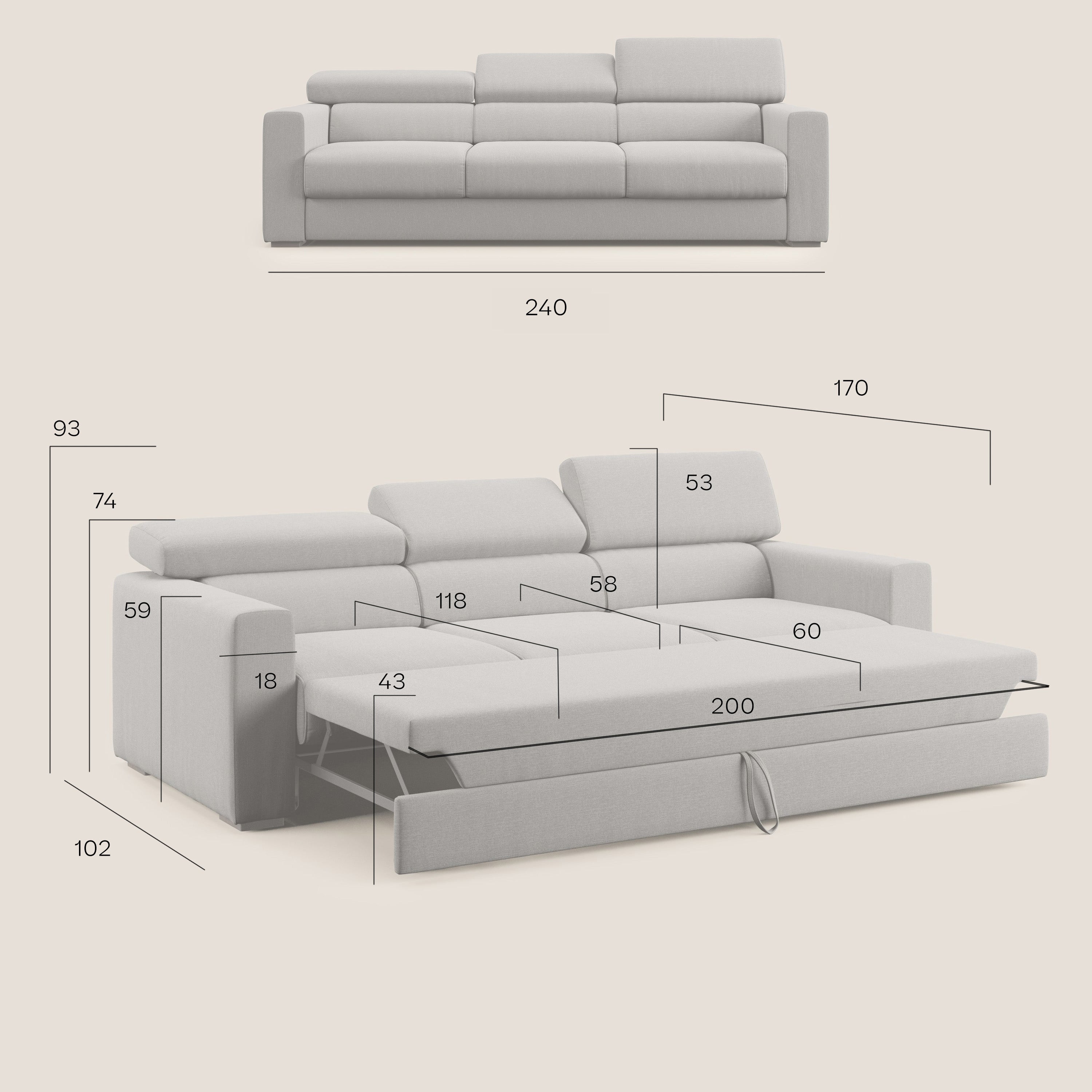 Dylan divano a 3 sedute con pouf estraibile poggiapiedi in tessuto simil cotone impermeabile T13 rosso - divani.store