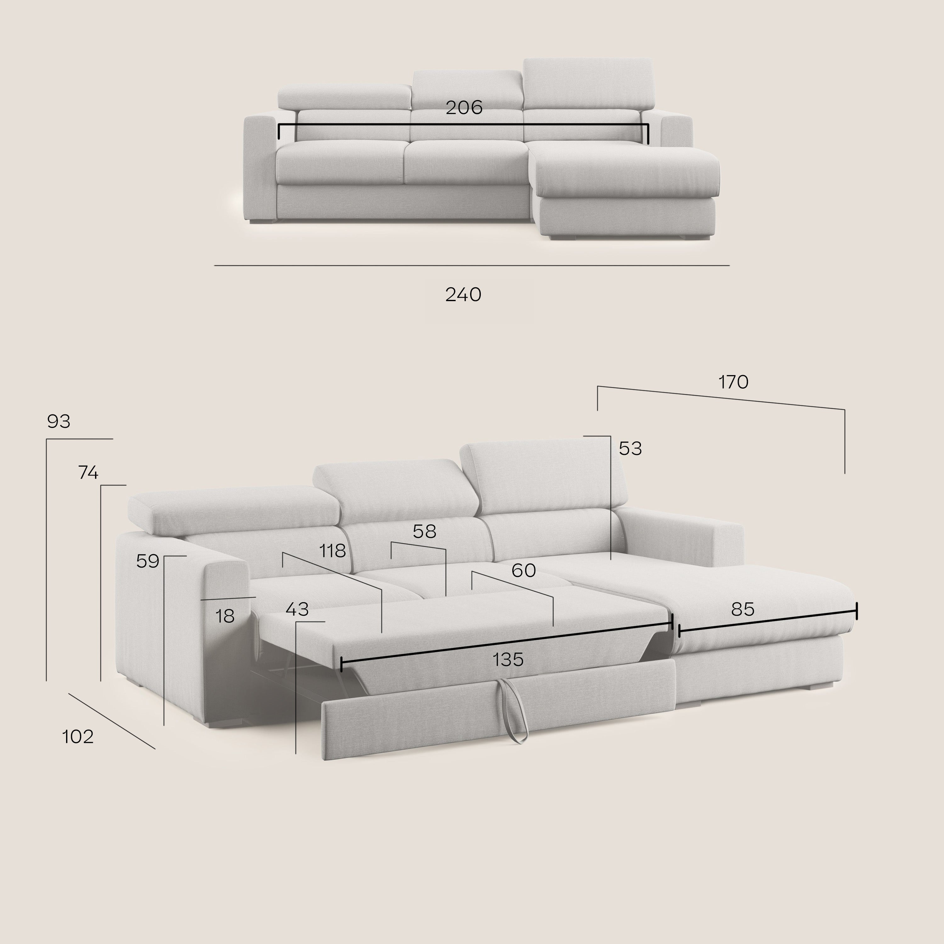 Dylan divano angolare con estraibile a cassettone in tessuto fiammato simil cotone impermeabile T19 blu - divani.store