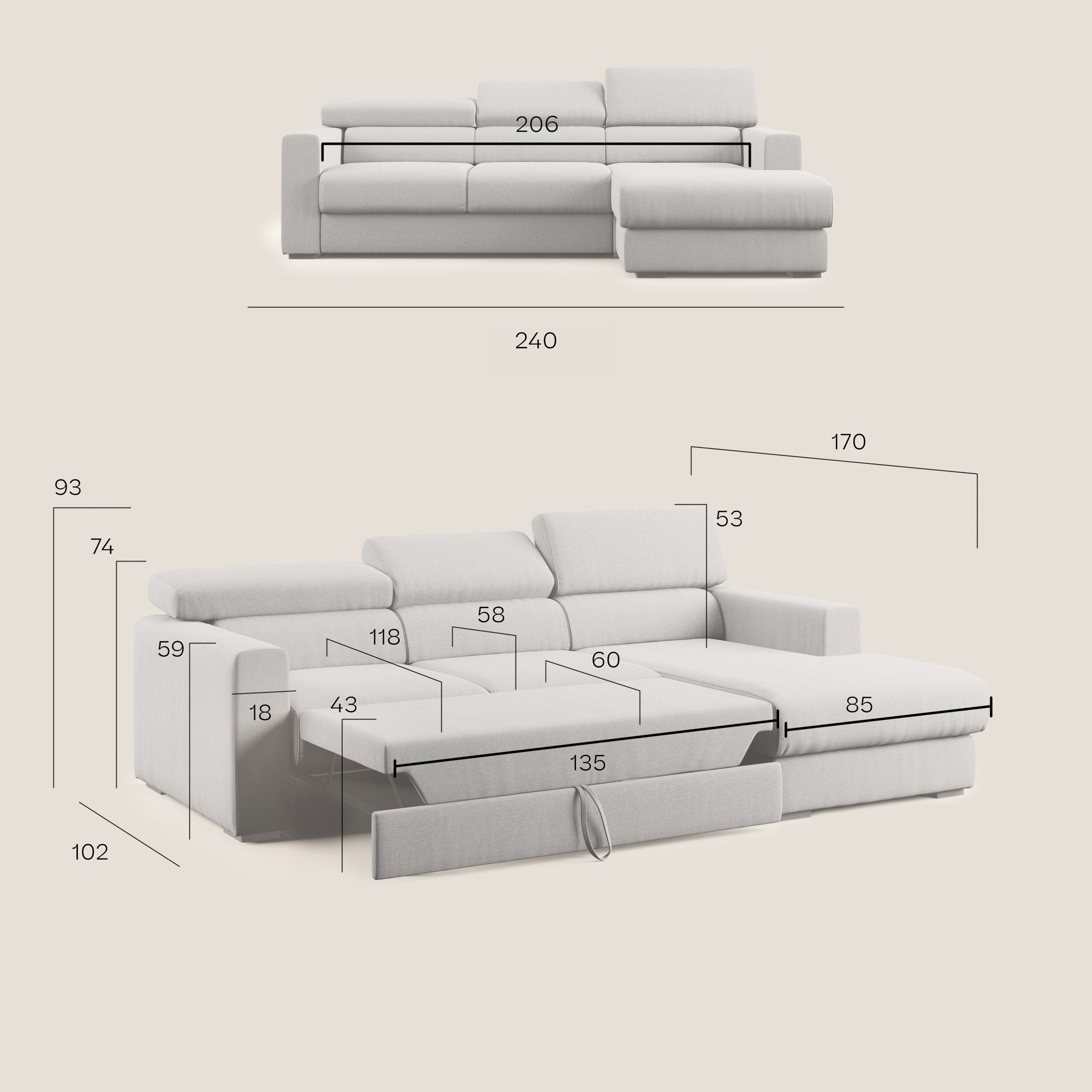 Dylan divano angolare con estraibile a cassettone in tessuto fiammato simil cotone impermeabile T19 - divani.store