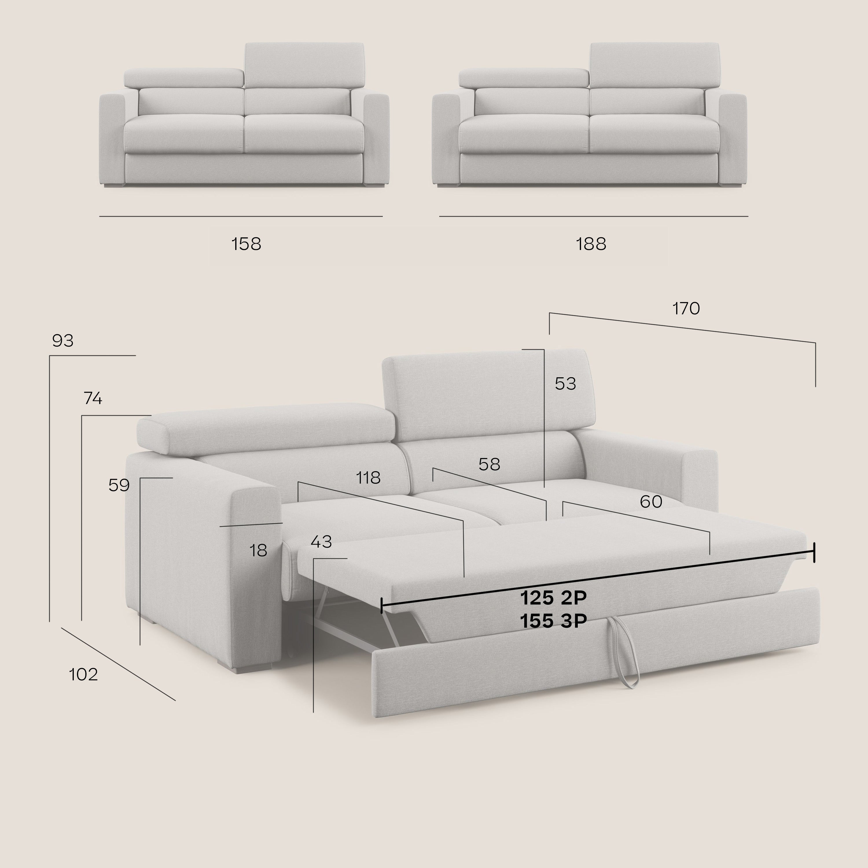 Dylan divano allungabile con pouf estraibile poggiapiedi in tessuto simil cotone impermeabile T13 panna - divani.store