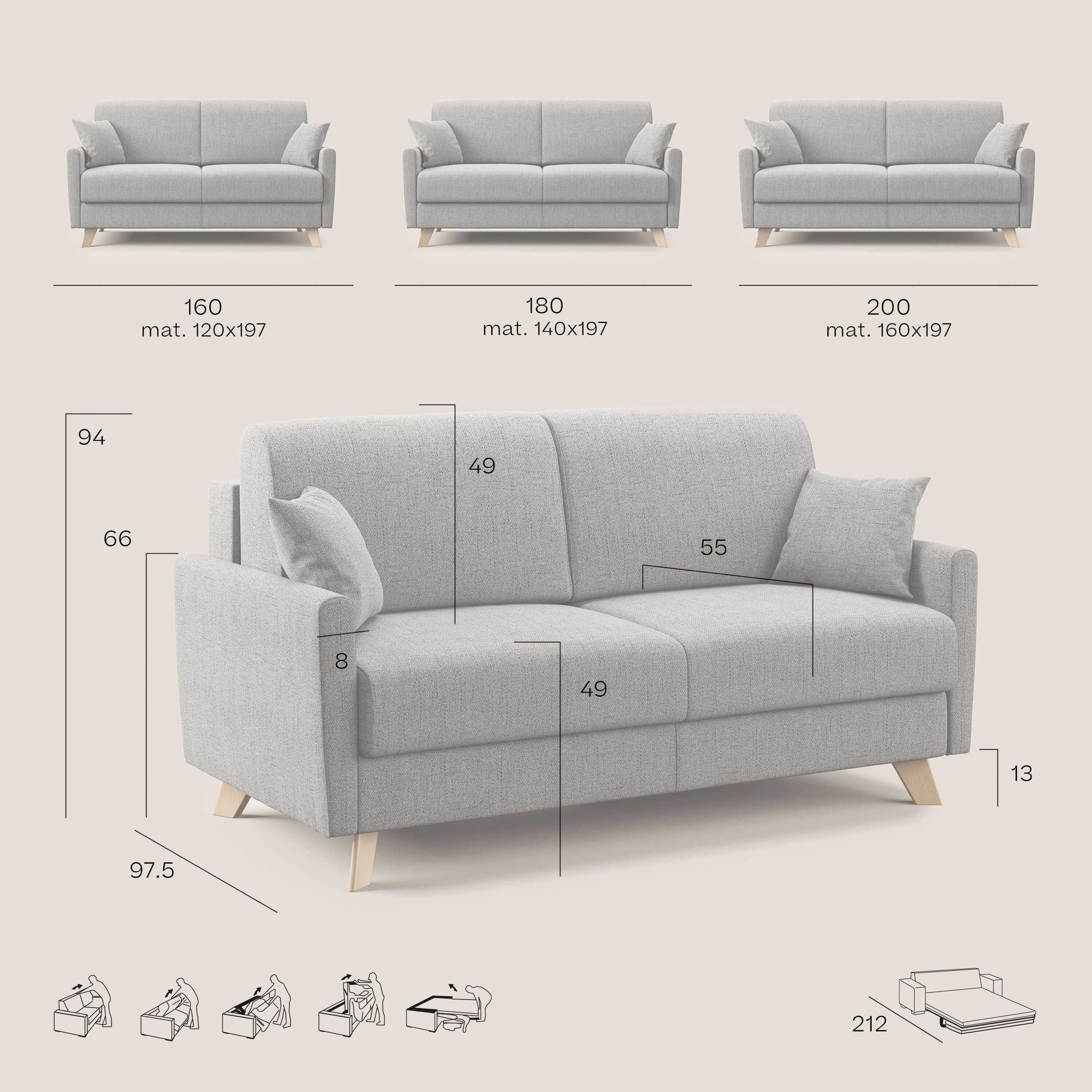 Edgar divano letto matrimoniale in tessuto felis impermeabile T03 azzurro - divani.store