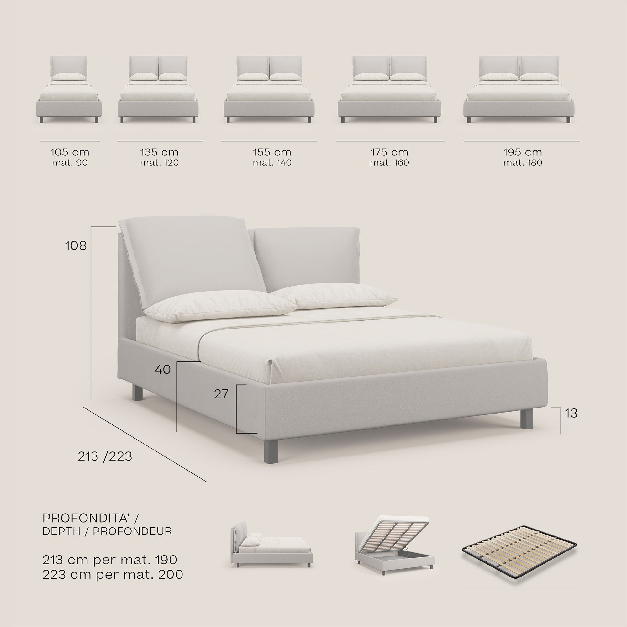 Emma letto contenitore con cuscini mobili in microfibra smacchiabile T11 blu - divani.store