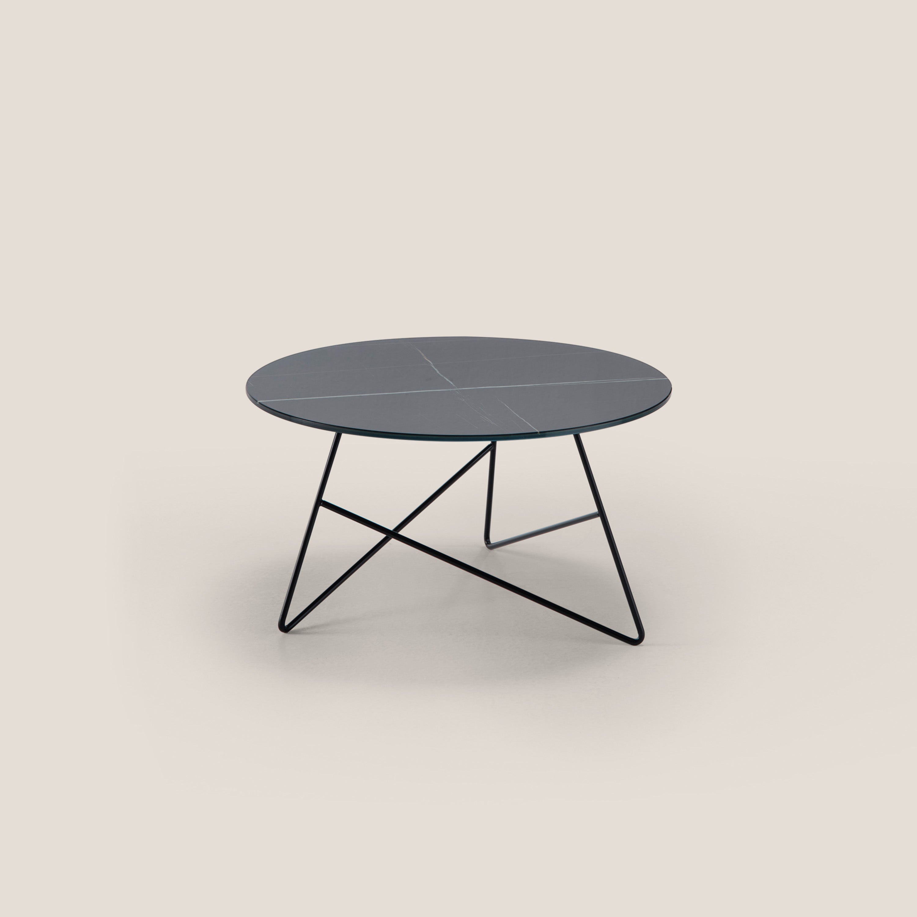 Ermione tavolino rotondo da salotto con top in vetro marmo sahara black h35 - divani.store