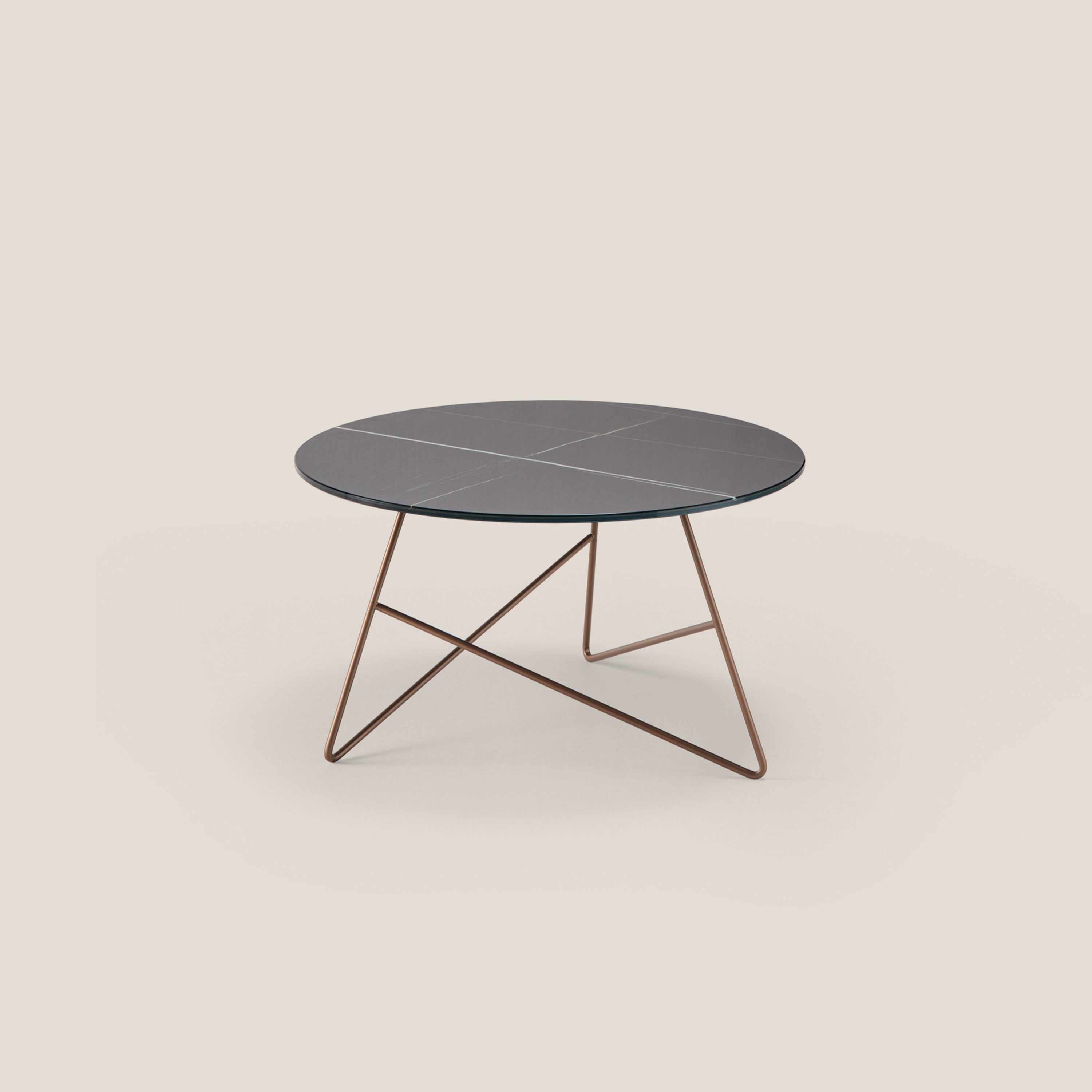 Ermione tavolino rotondo da salotto con top in vetro marmo sahara black h35 - divani.store
