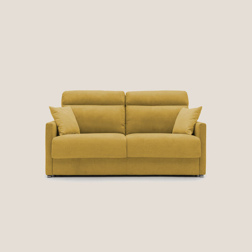 Margot Divano letto matrimoniale con schienale morbido alto in tessuto T02 giallo - divani.store