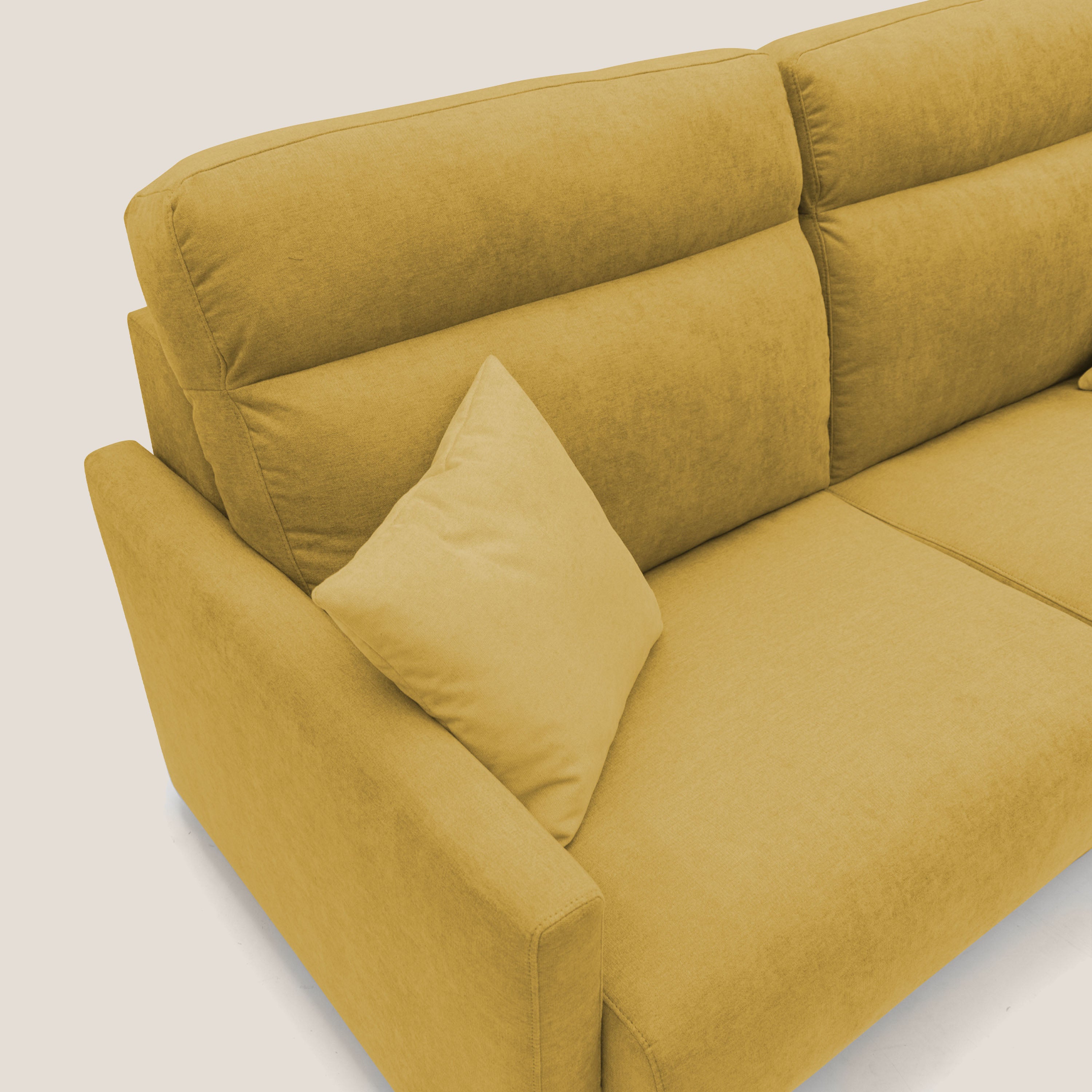 Margot Divano letto matrimoniale con schienale morbido alto in tessuto T02 giallo - divani.store