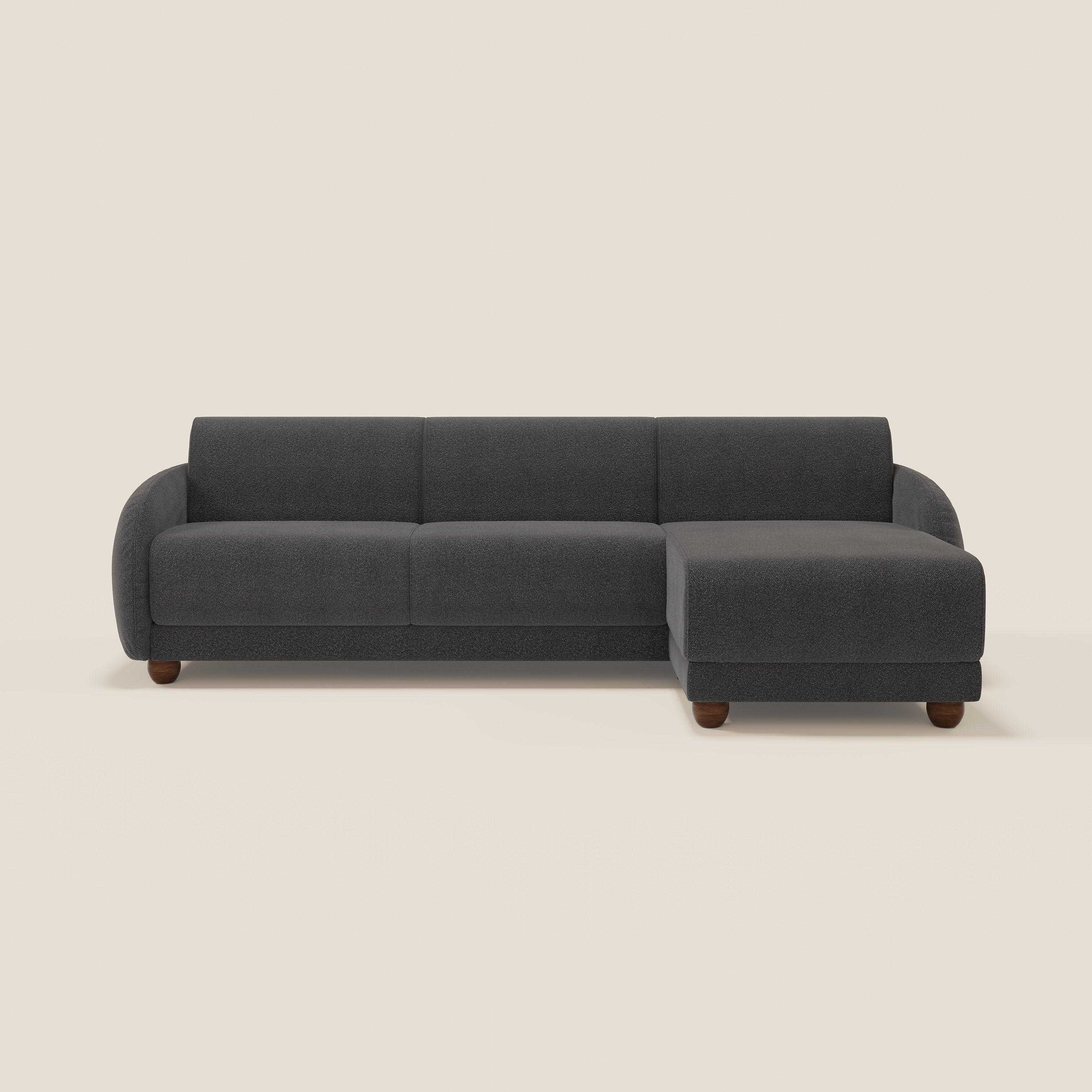 Giglio divano letto angolare con materasso alto 18 cm e penisola contenitore in morbido bouclé impermeabile T07 - divani.store