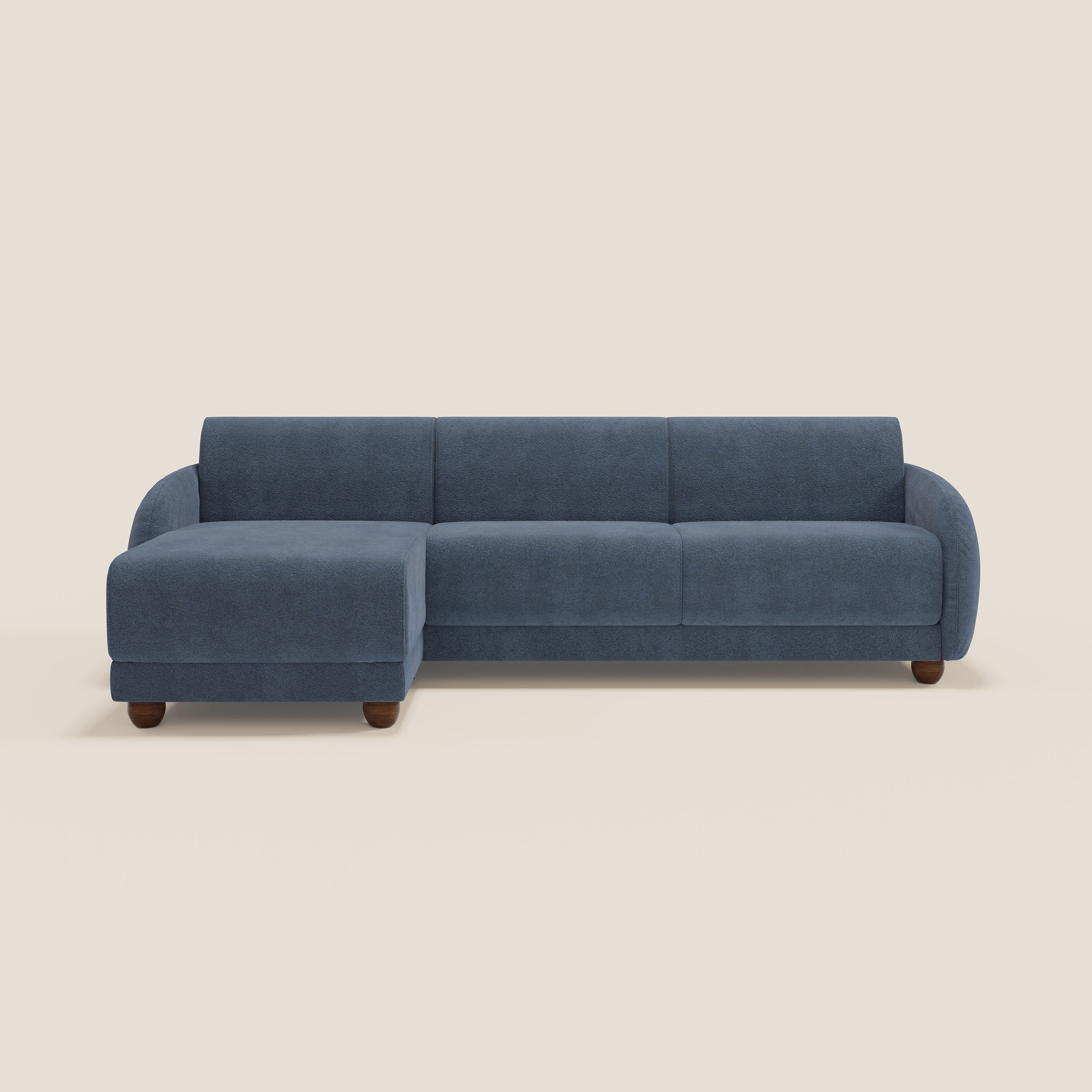 Giglio divano letto angolare con materasso alto 18 cm e penisola contenitore in morbido bouclé impermeabile T07 - divani.store