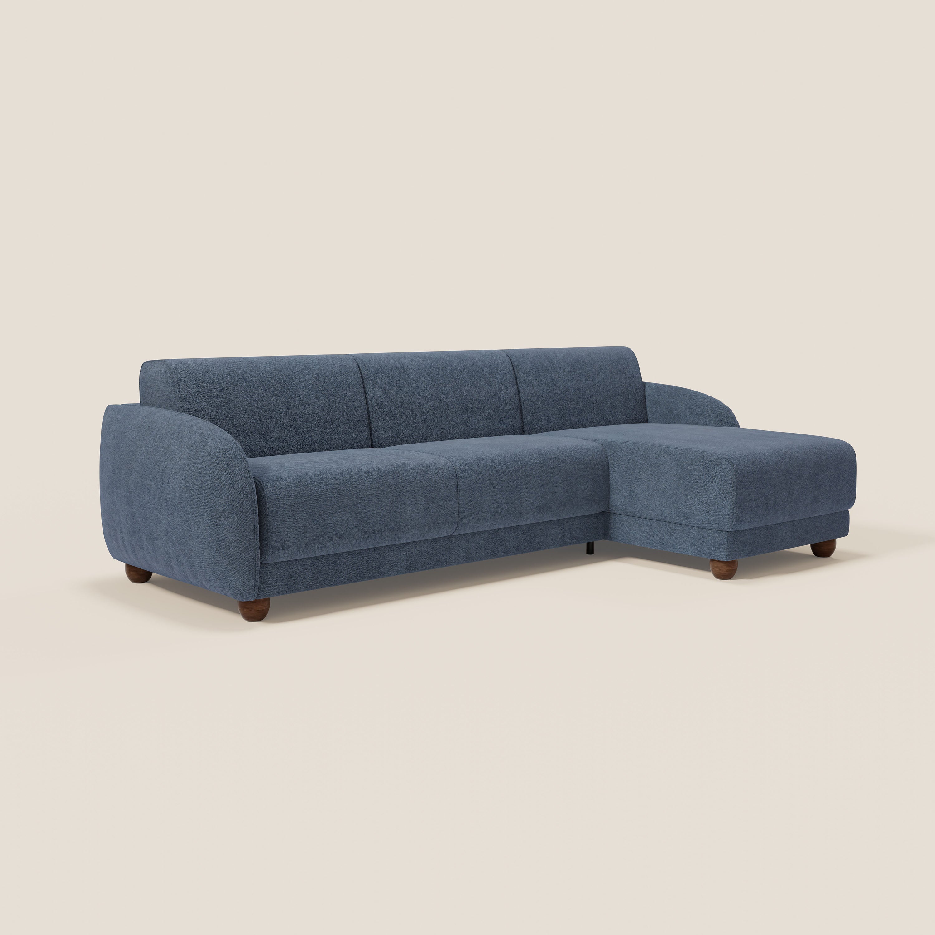 Giglio divano letto angolare con materasso alto 18 cm e penisola contenitore in morbido bouclé impermeabile T07 - divani.store
