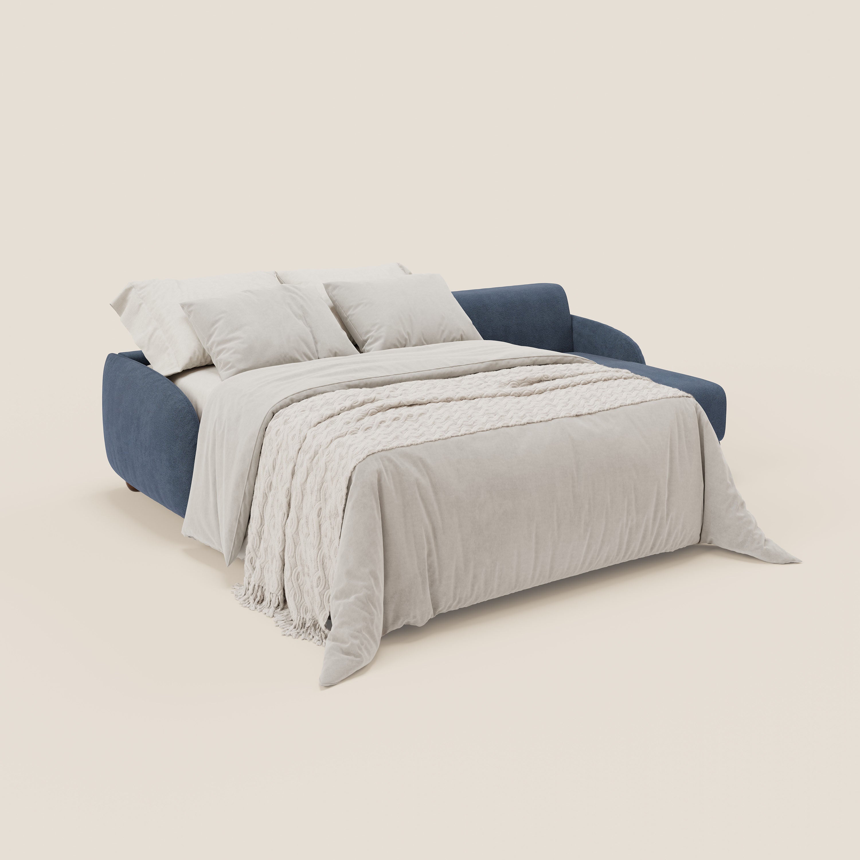 Giglio divano letto angolare con materasso alto 18 cm e penisola contenitore in morbido bouclé impermeabile T07 - divani.store