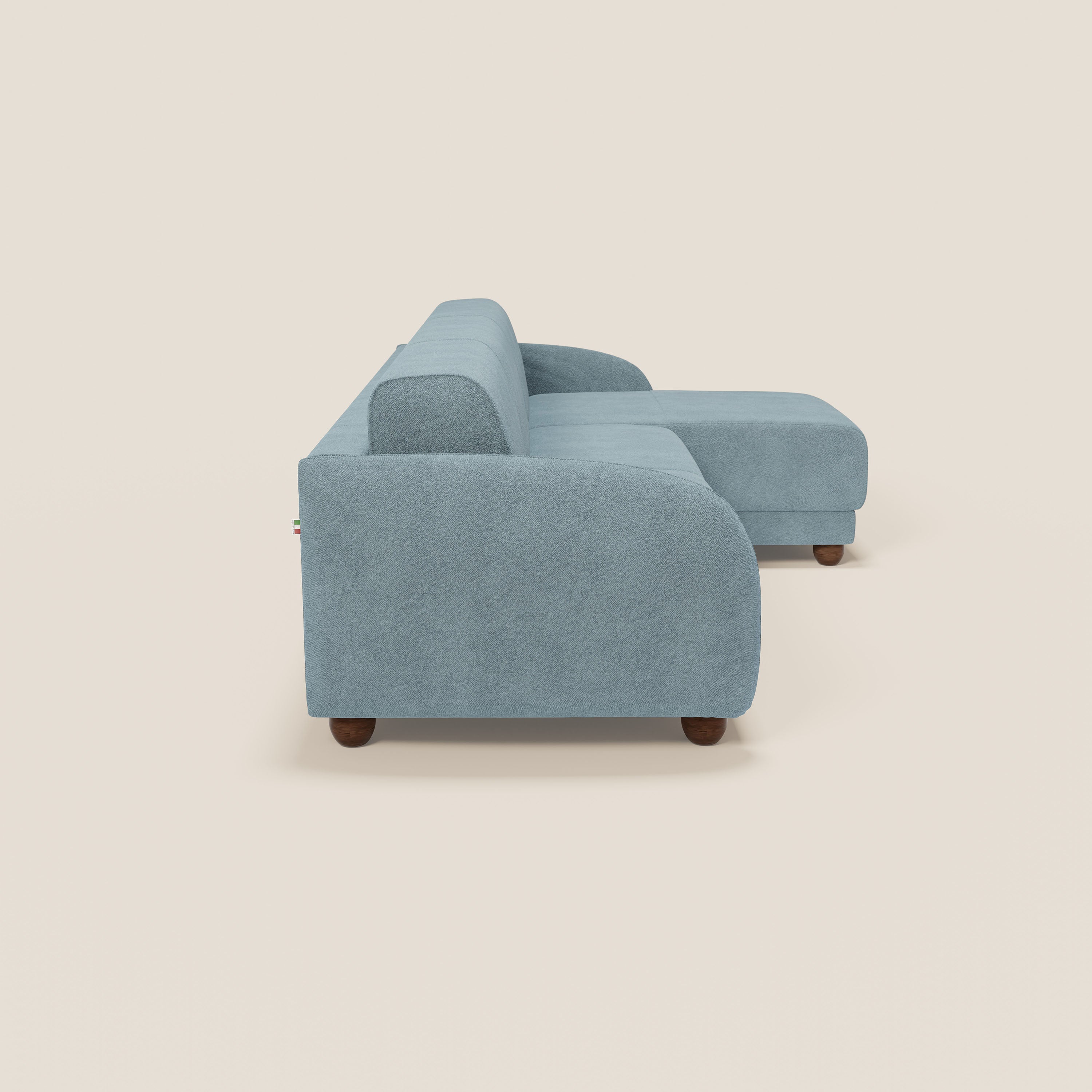 Giglio divano letto angolare con materasso alto 18 cm e penisola contenitore in morbido bouclé impermeabile T07 - divani.store
