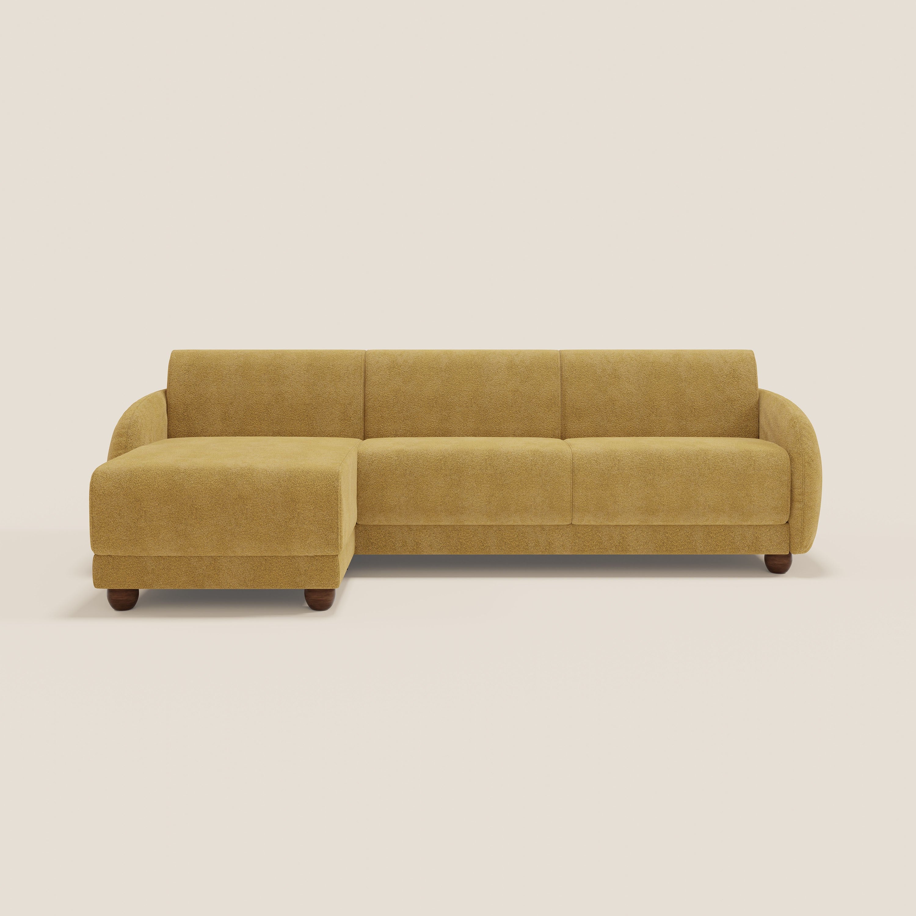 Giglio divano letto angolare con materasso alto 18 cm e penisola contenitore in morbido bouclé impermeabile T07 - divani.store