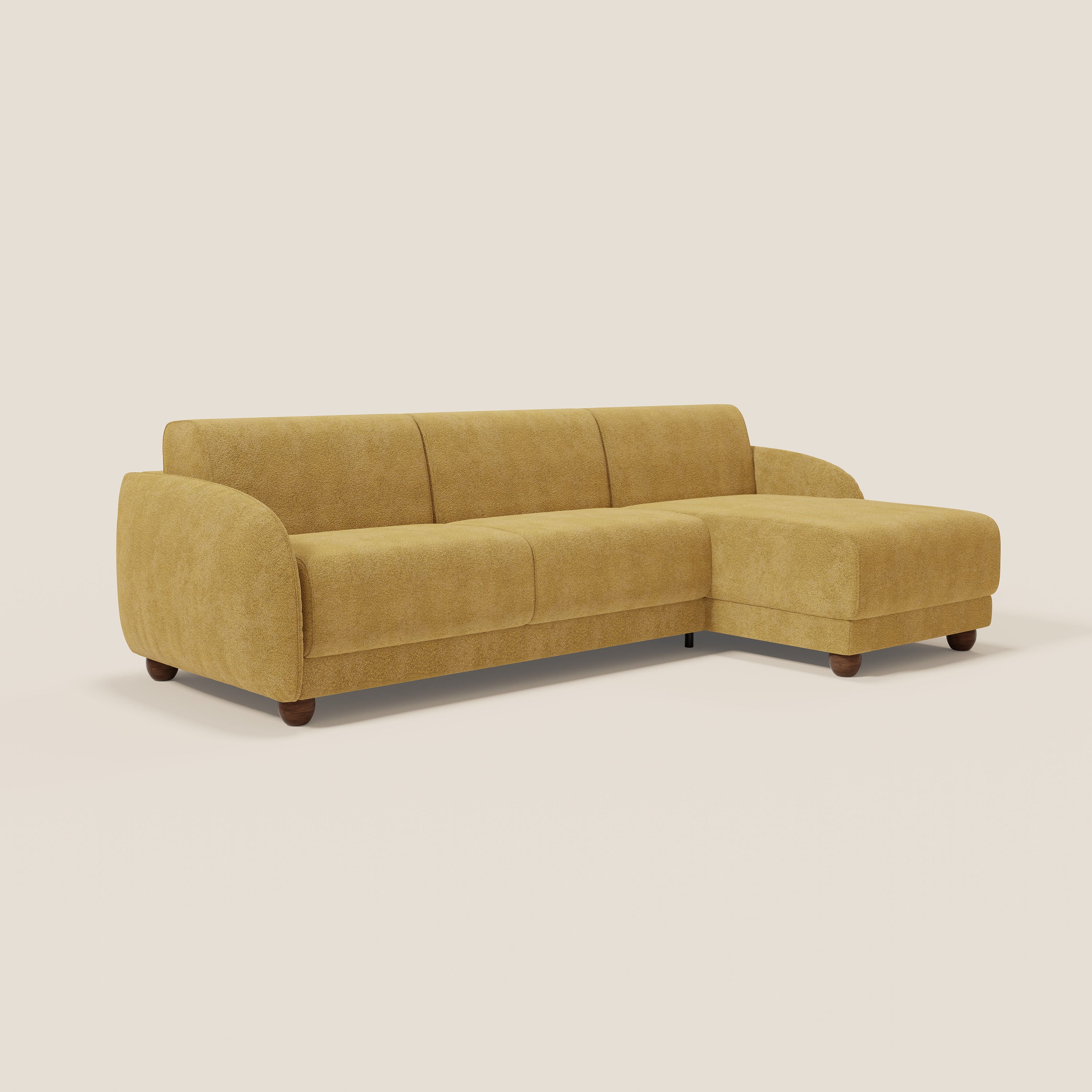 Giglio divano letto angolare con materasso alto 18 cm e penisola contenitore in morbido bouclé impermeabile T07 - divani.store