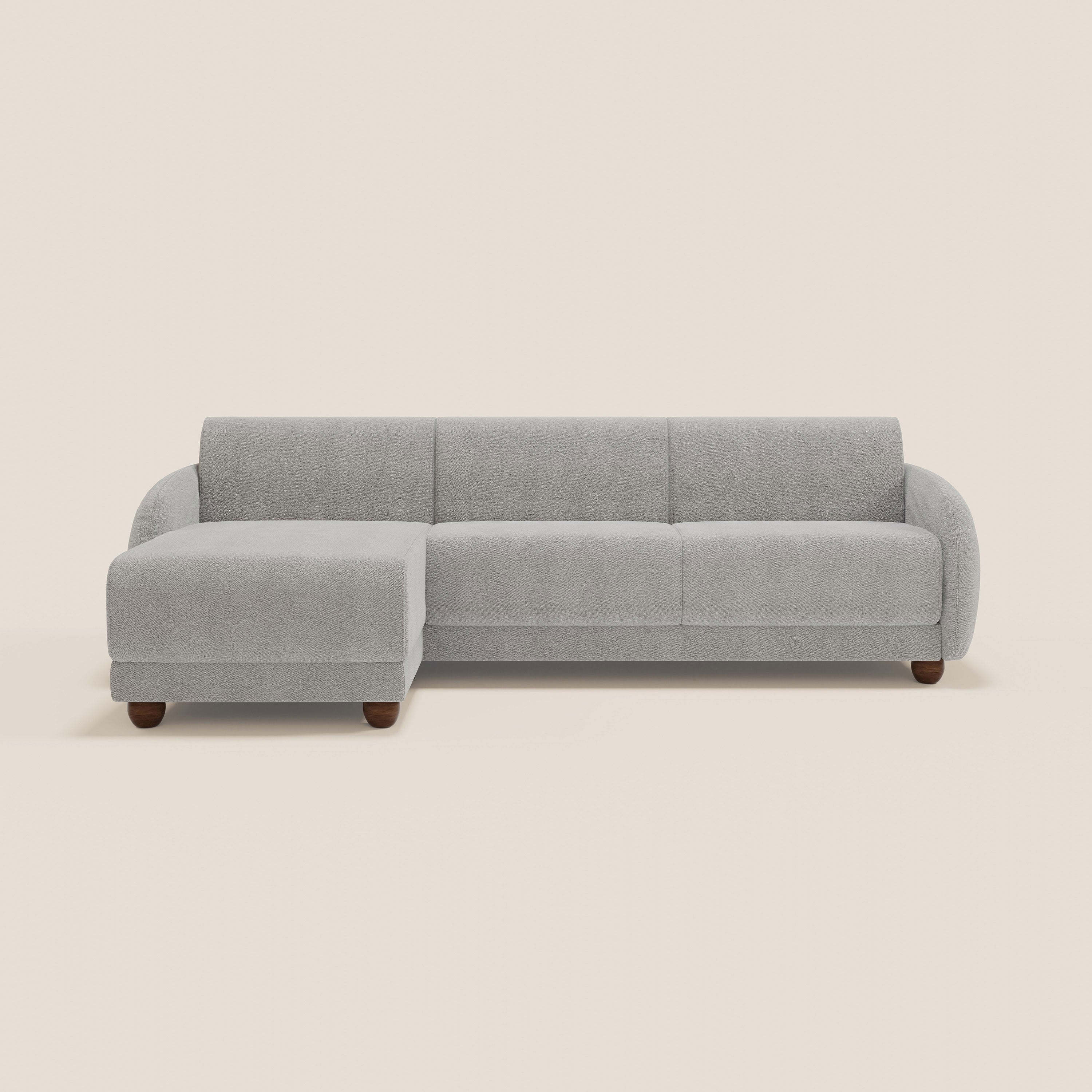 Giglio divano letto angolare con materasso alto 18 cm e penisola contenitore in morbido bouclé impermeabile T07 - divani.store