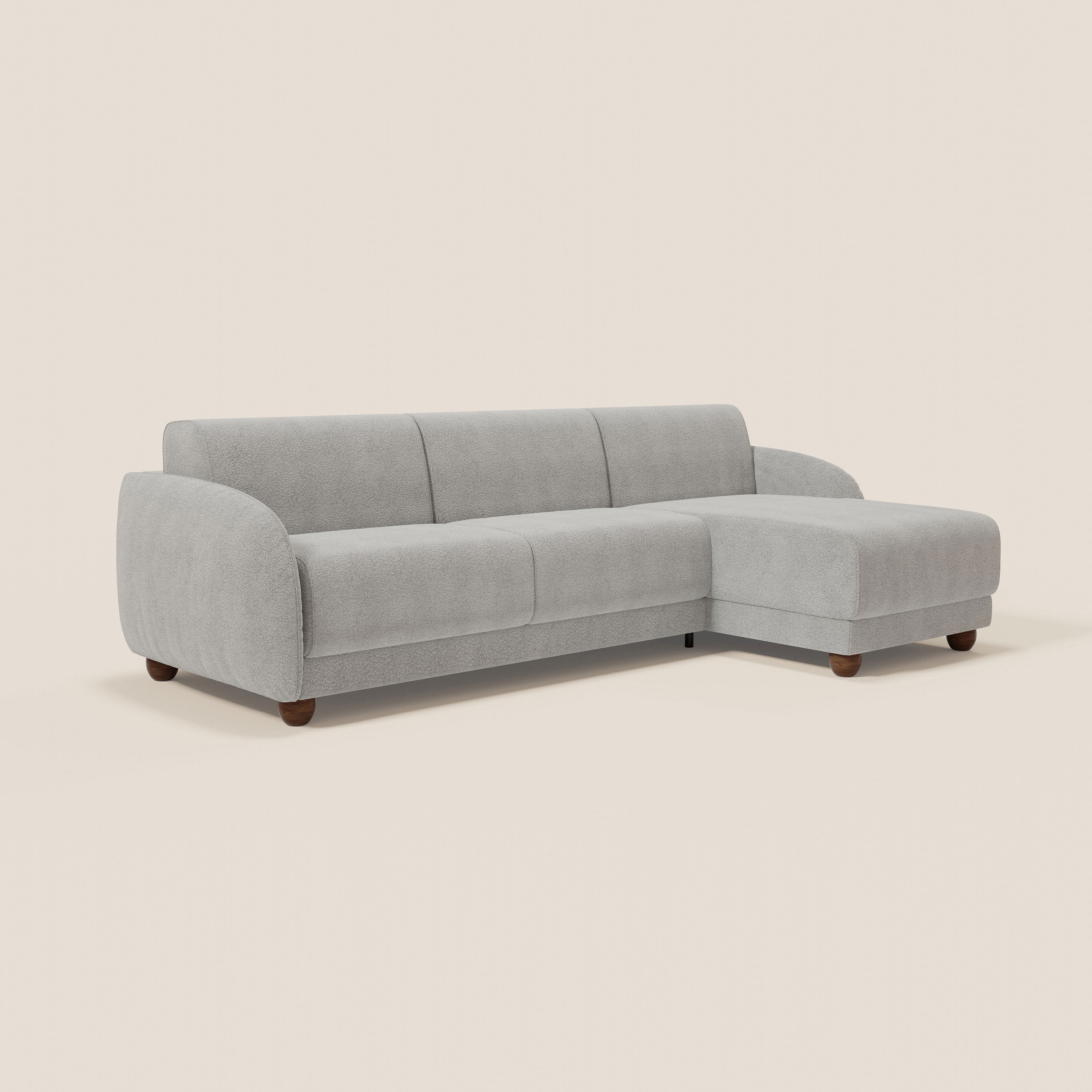 Giglio divano letto angolare con materasso alto 18 cm e penisola contenitore in morbido bouclé impermeabile T07 - divani.store
