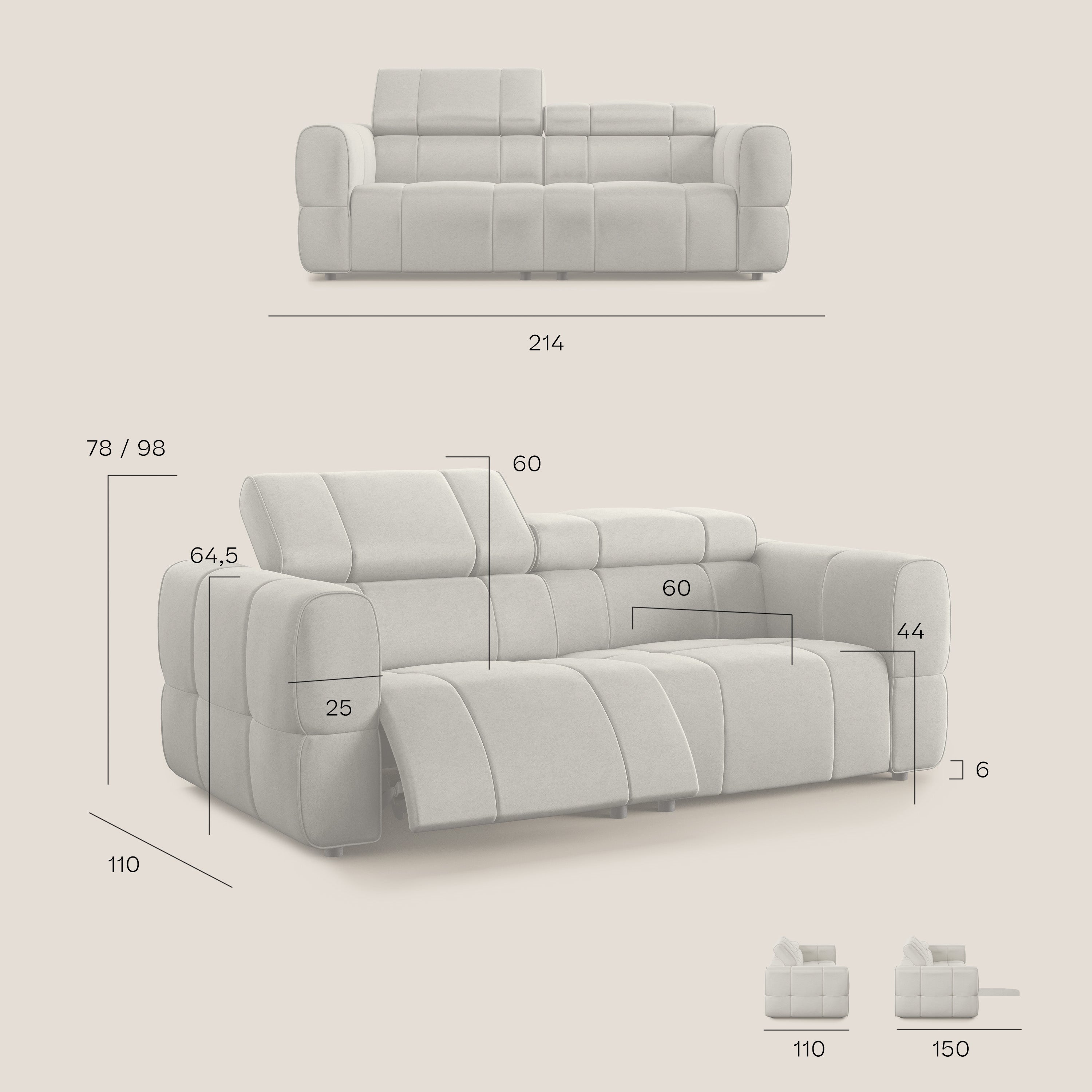 Giotto Divano modulare con opzione relax elettrico in microfibra effetto velluto impermeabile T09 rosso - divani.store