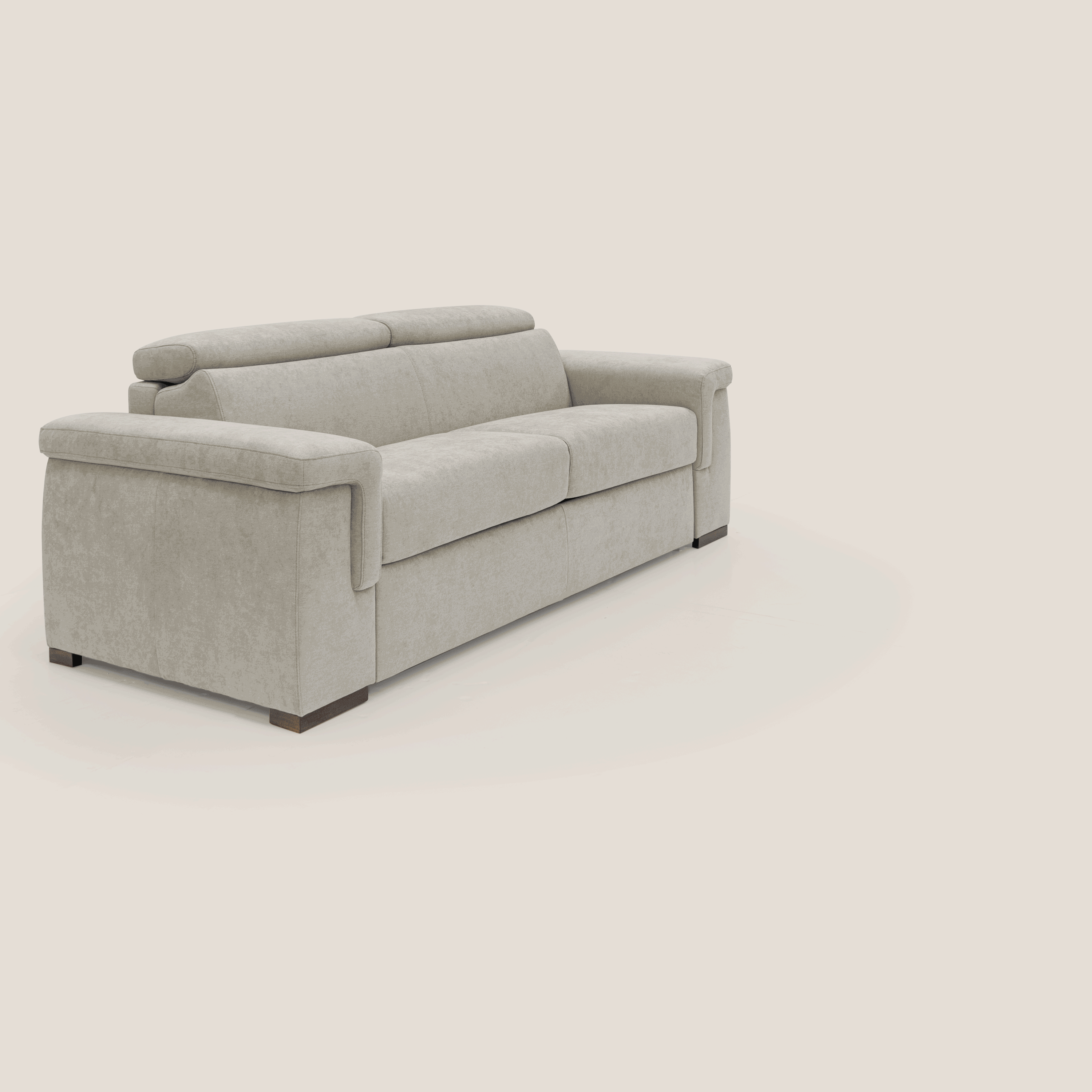 Giunone divano letto con materasso alto 18 cm e poggiatesta reclinabili in tessuto impermeabile T02 panna - divani.store