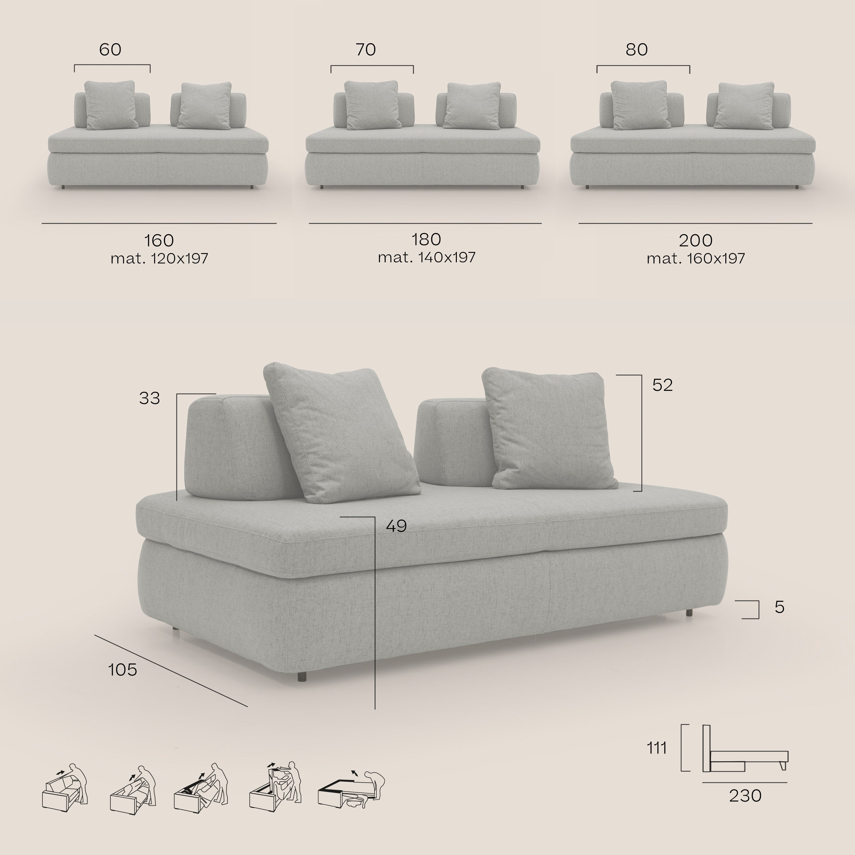 Gransasso Divano letto matrimoniale dal DESIGN innovativo in tessuto impermeabile T03 rosso - divani.store