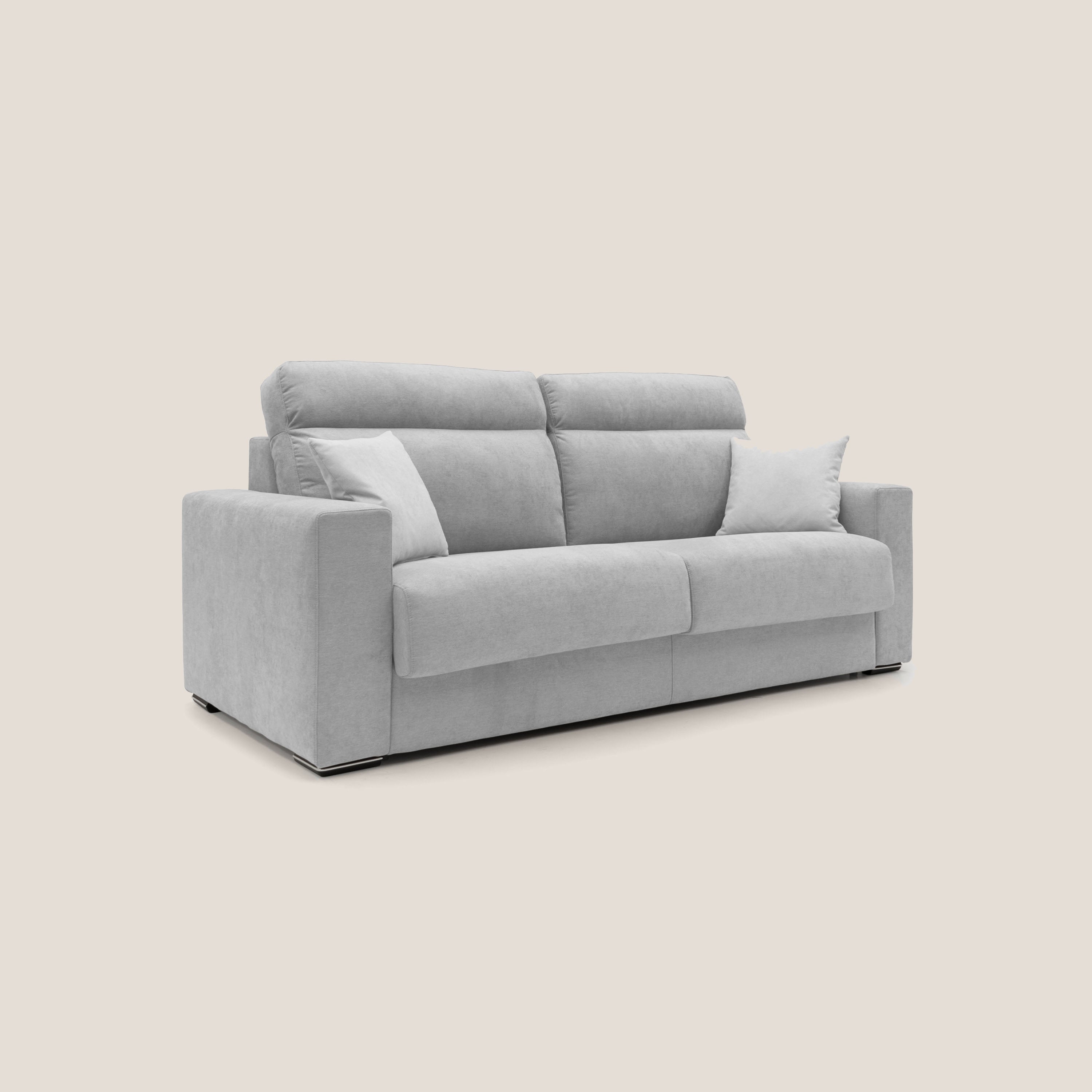 Nikita Divano letto matrimoniale con schienale morbido alto e rivestimento T02 grigio chiaro - divani.store