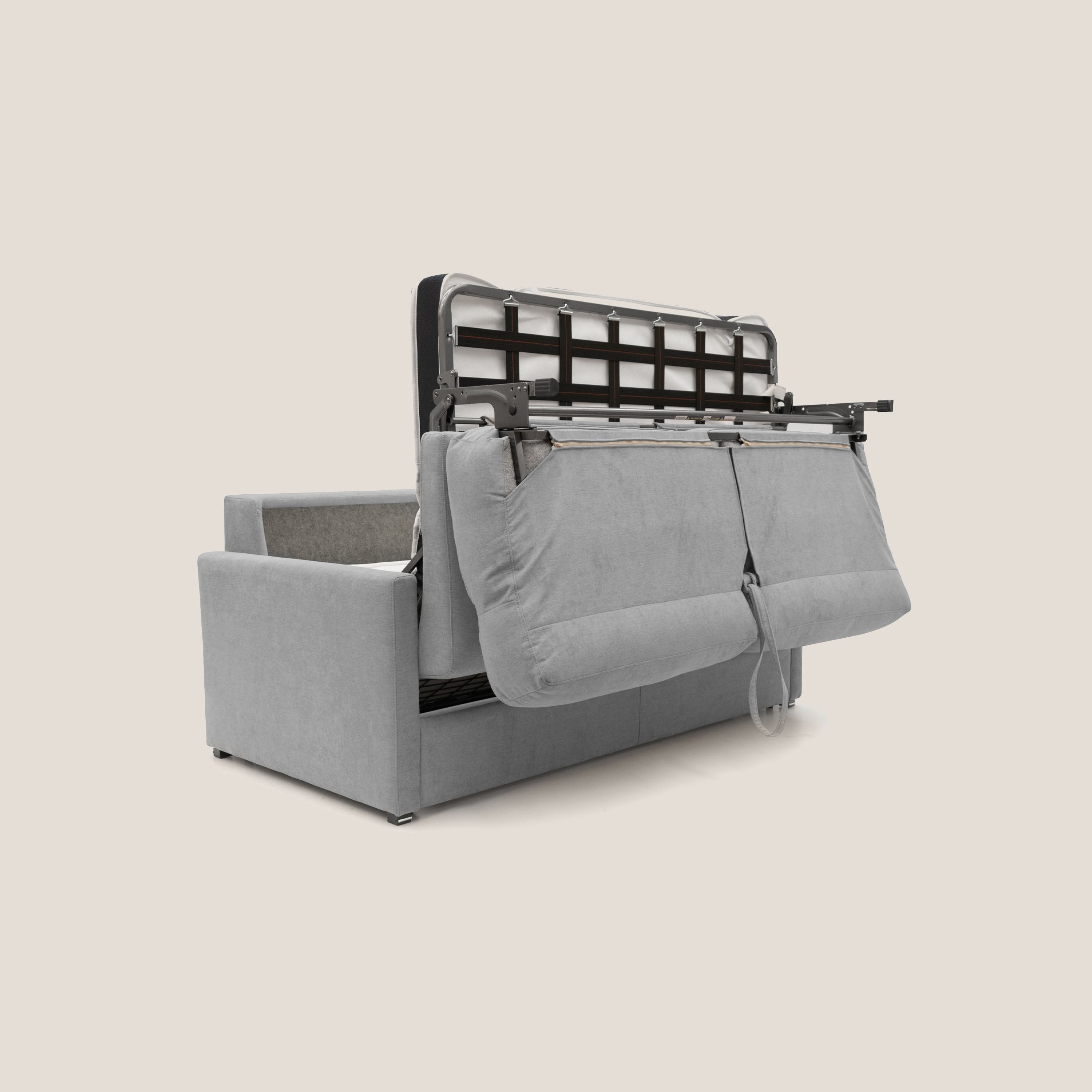 Margot Divano letto matrimoniale con schienale morbido alto in tessuto T02 grigio chiaro - divani.store
