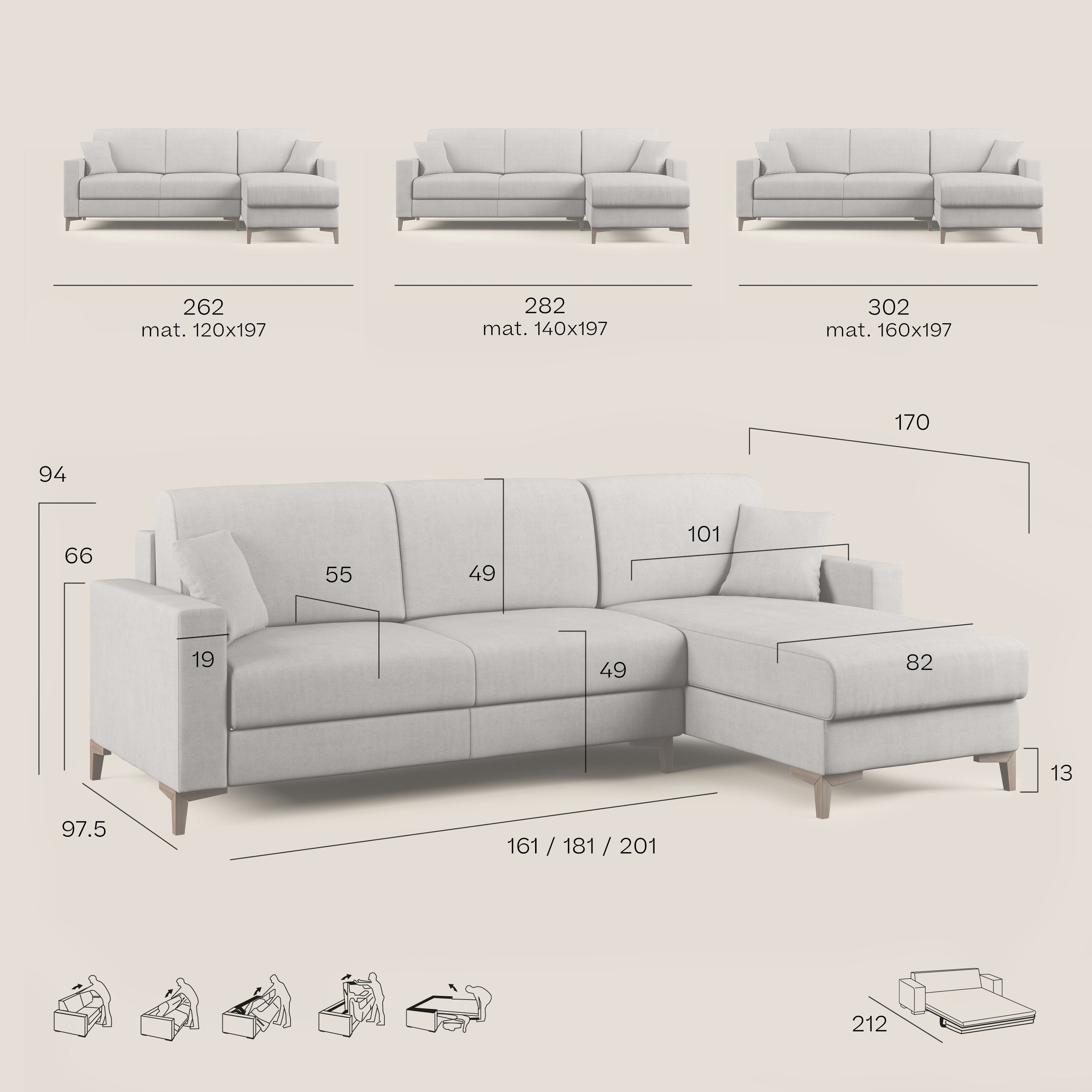 Kafka divano letto angolare in morbido tessuto impermeabile T02 rosa - divani.store