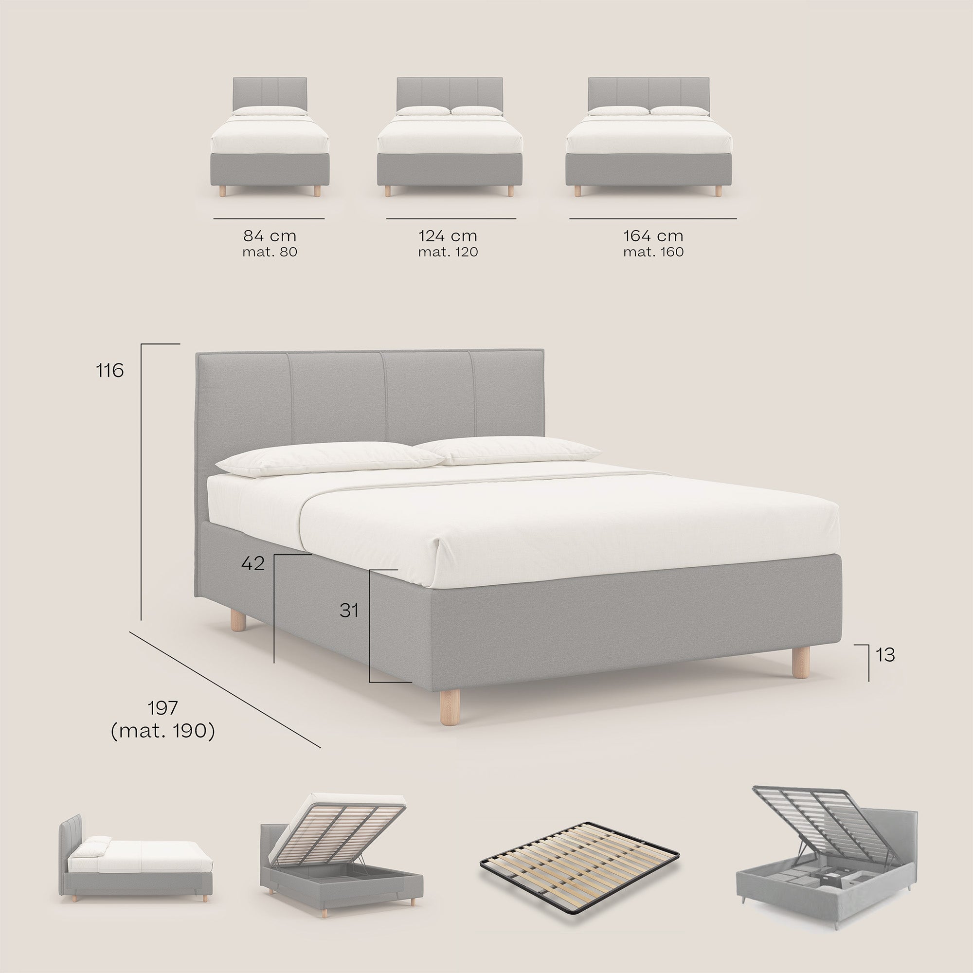 Lothar letto contenitore maxi dalle dimensioni contenute in tessuto impermeabile T13 panna - divani.store