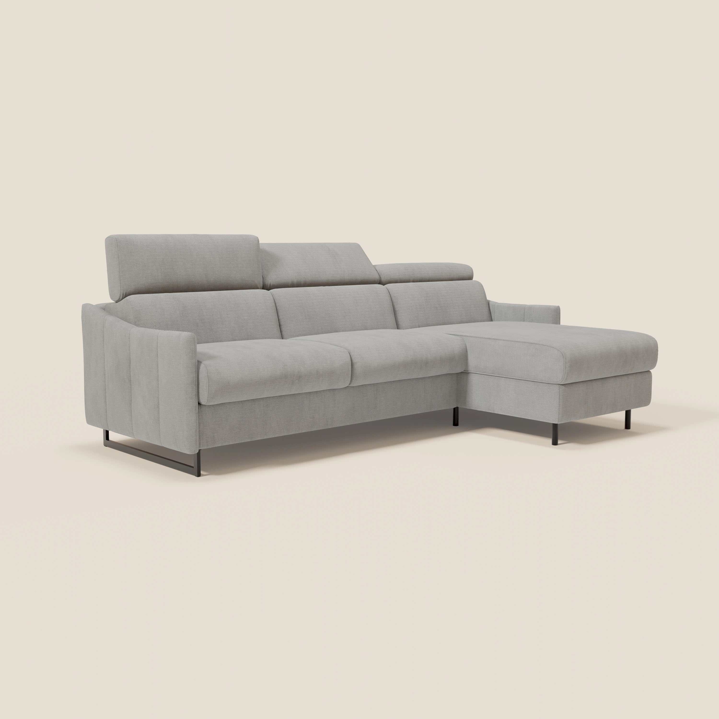 Loto Divano Letto Angolare con Penisola contenitore, Poggiatesta, Materasso Alto H18 in morbido tessuto impermeabile T14 - divani.store