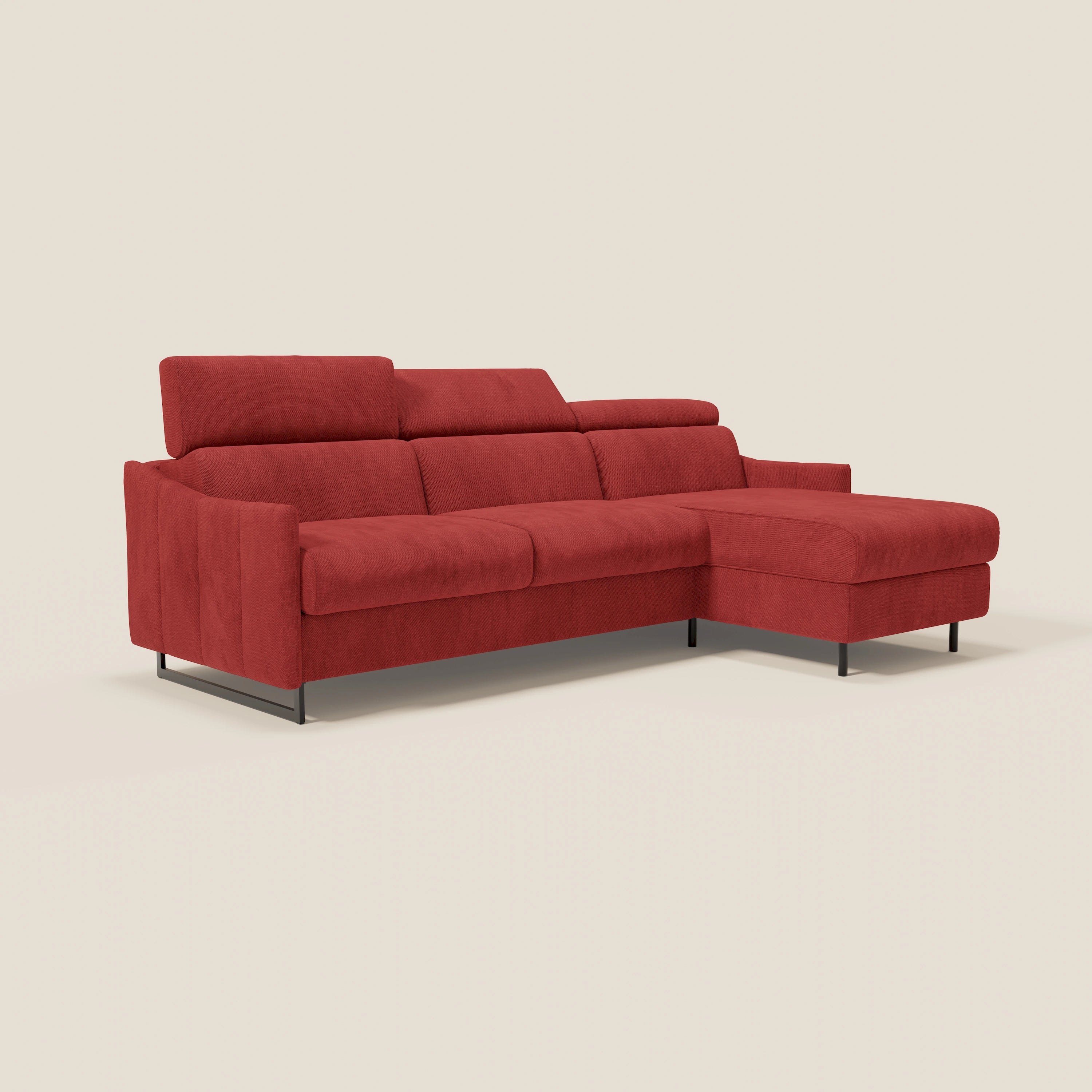 Loto Divano Letto Angolare con Penisola contenitore, Poggiatesta, Materasso Alto H18 in morbido tessuto impermeabile T14 - divani.store
