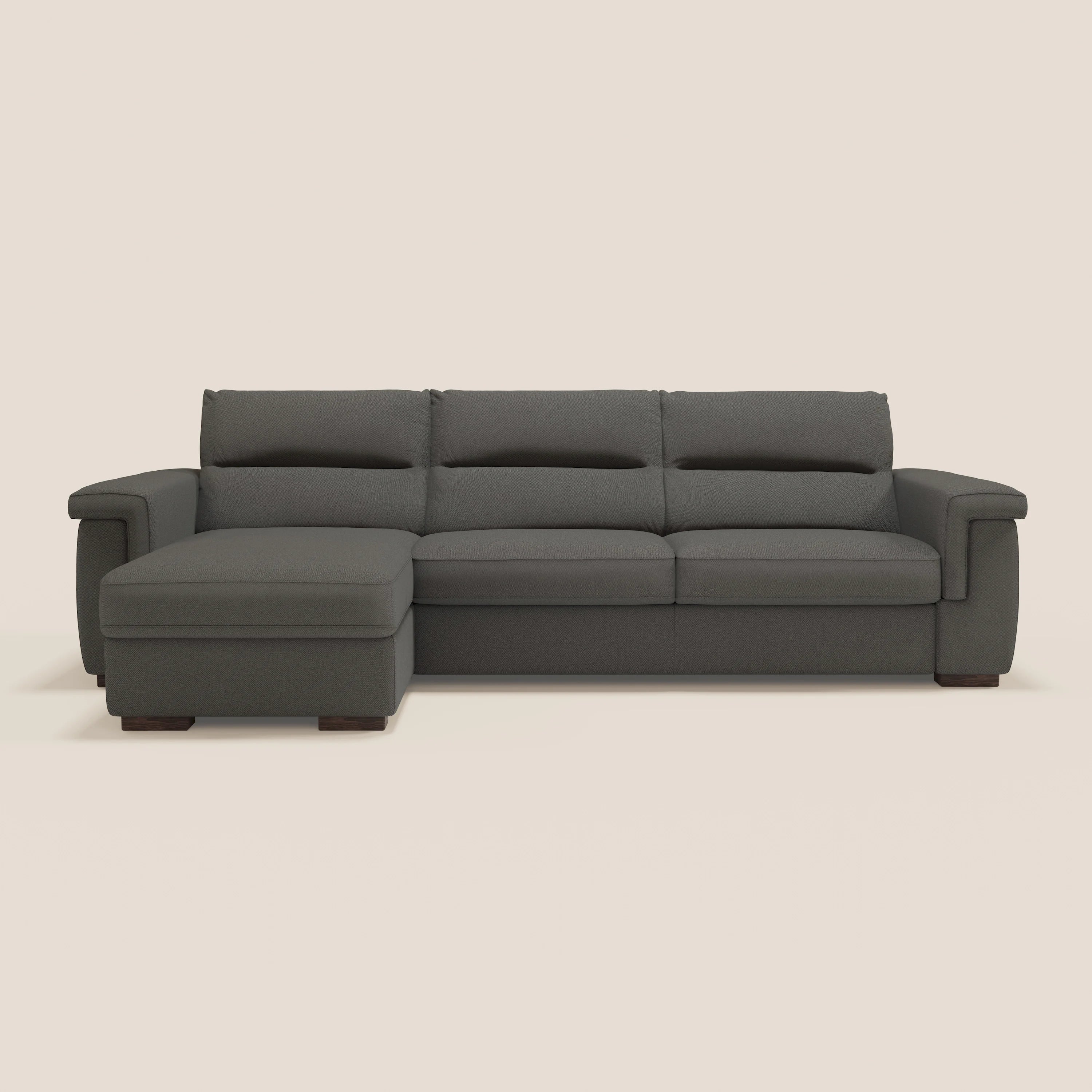 Magnolia divano letto angolare con Penisola Contenitore - Materasso H18 cm in tessuto smacchiabile T05 antracite