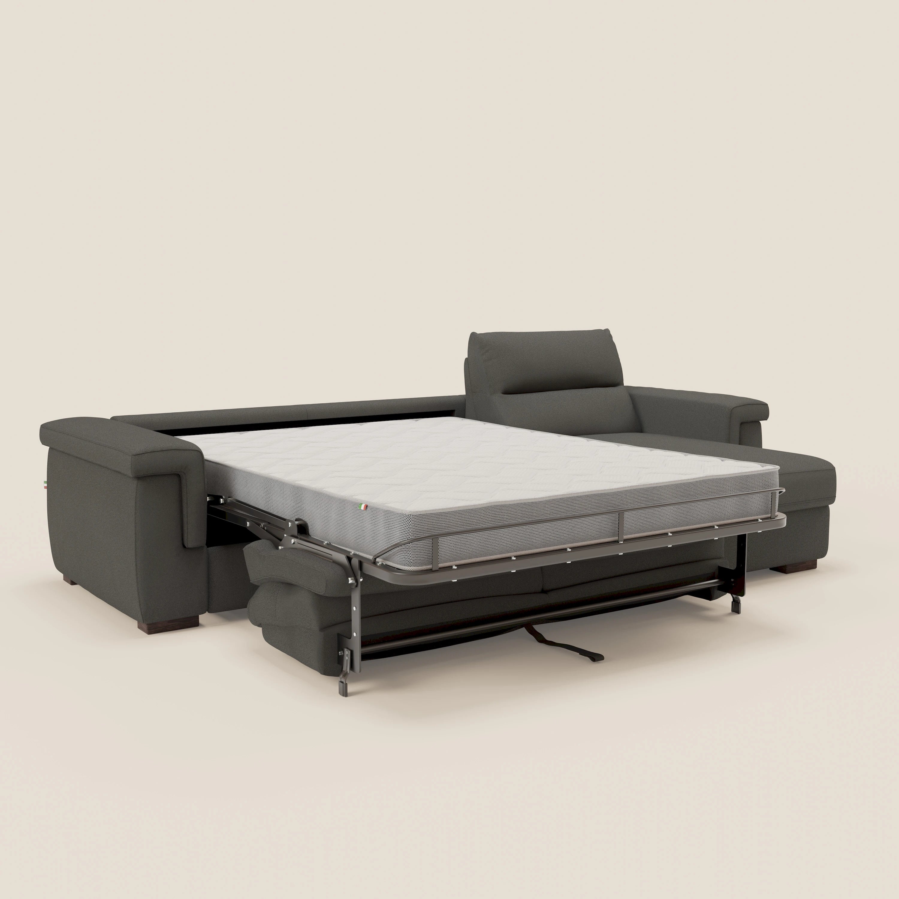 Magnolia divano letto angolare con Penisola Contenitore - Materasso H18 cm in tessuto smacchiabile T05 antracite
