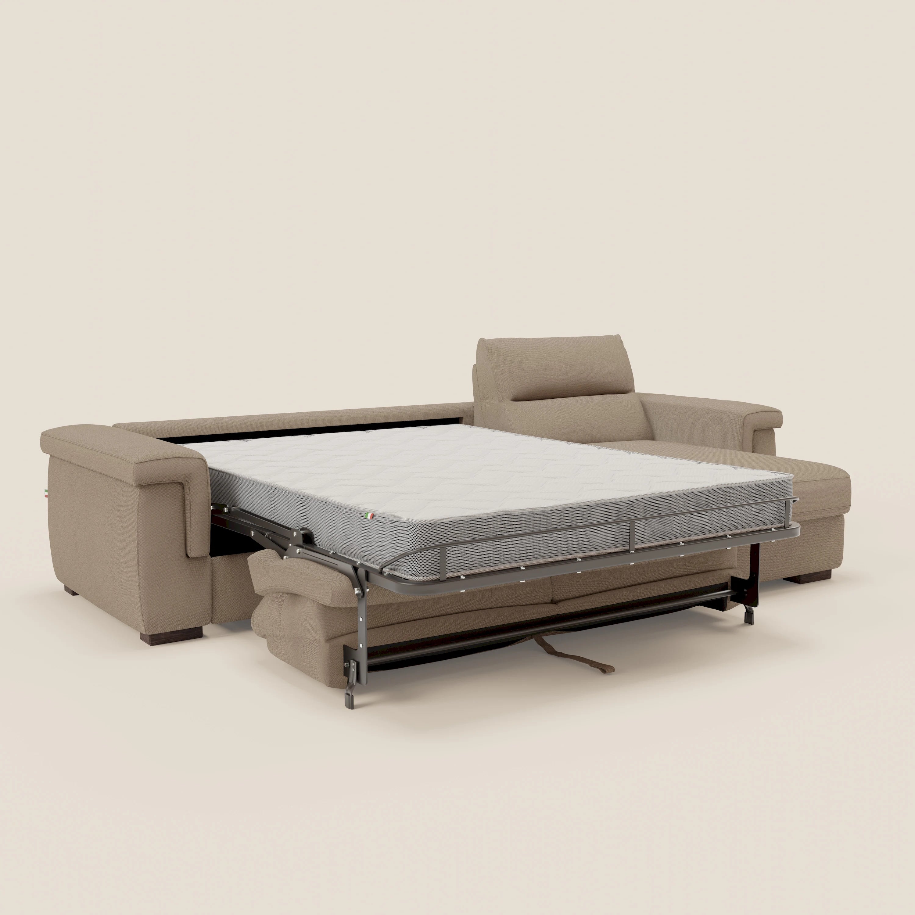Magnolia divano letto angolare con Penisola Contenitore - Materasso H18 cm in tessuto smacchiabile T05 beige