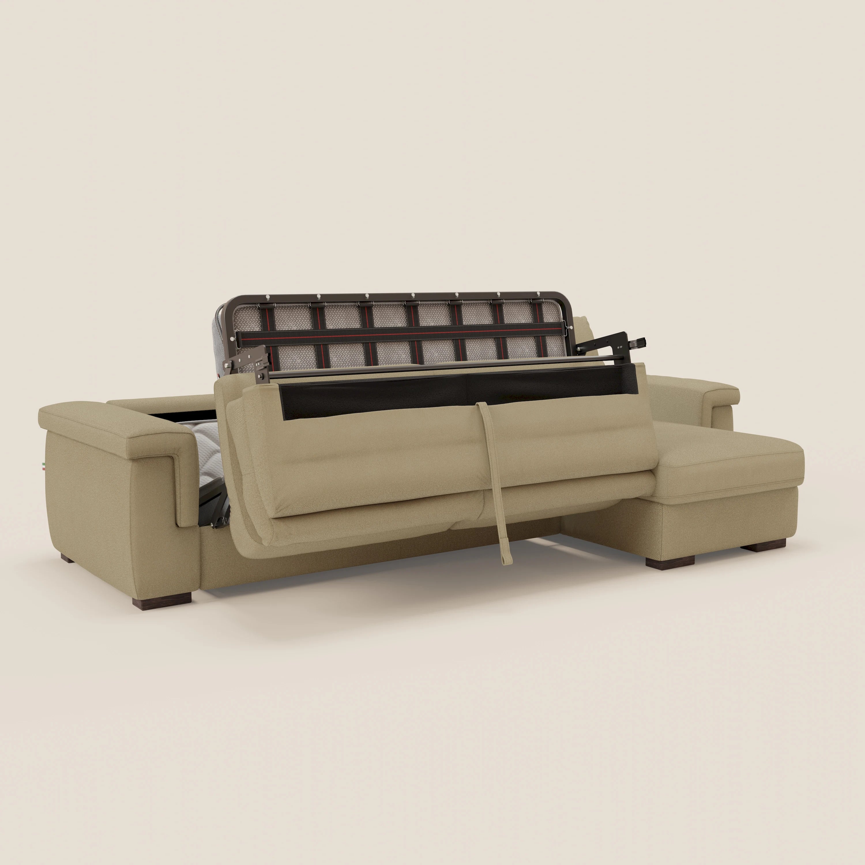 Magnolia divano letto angolare con Penisola Contenitore - Materasso H18 cm in tessuto smacchiabile T05 cammello