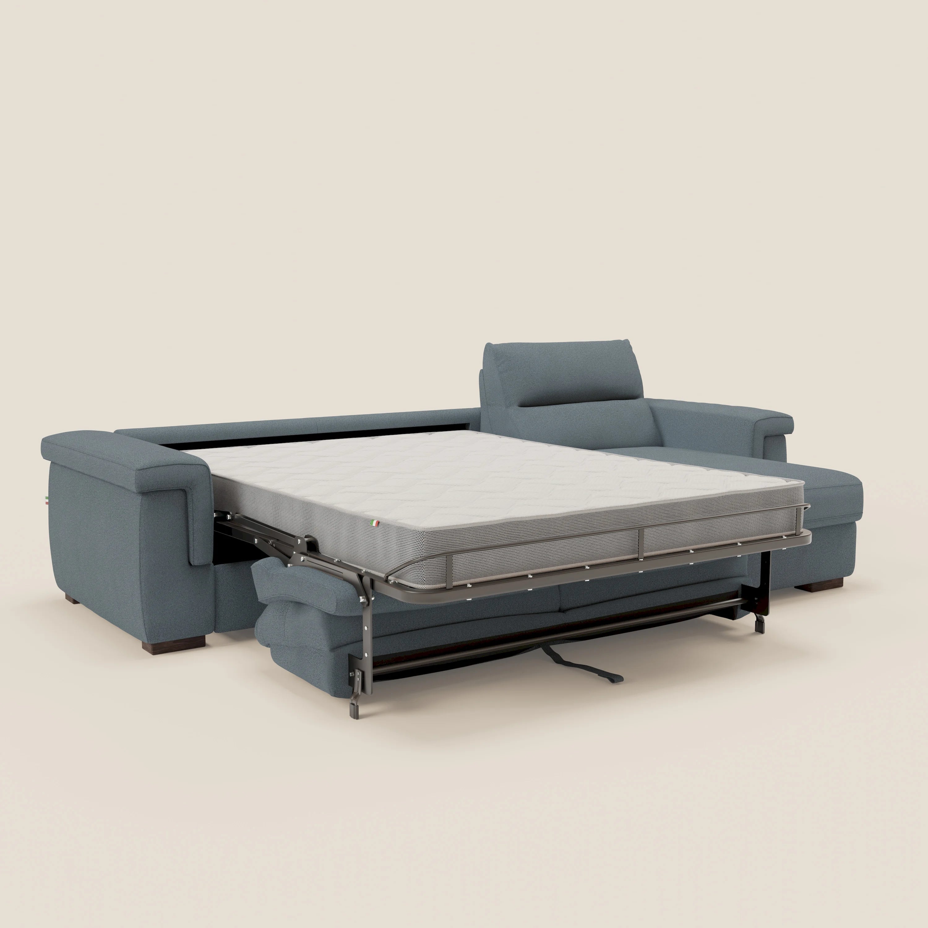 Magnolia divano letto angolare con Penisola Contenitore - Materasso H18 cm in tessuto smacchiabile T05 carta da zucchero